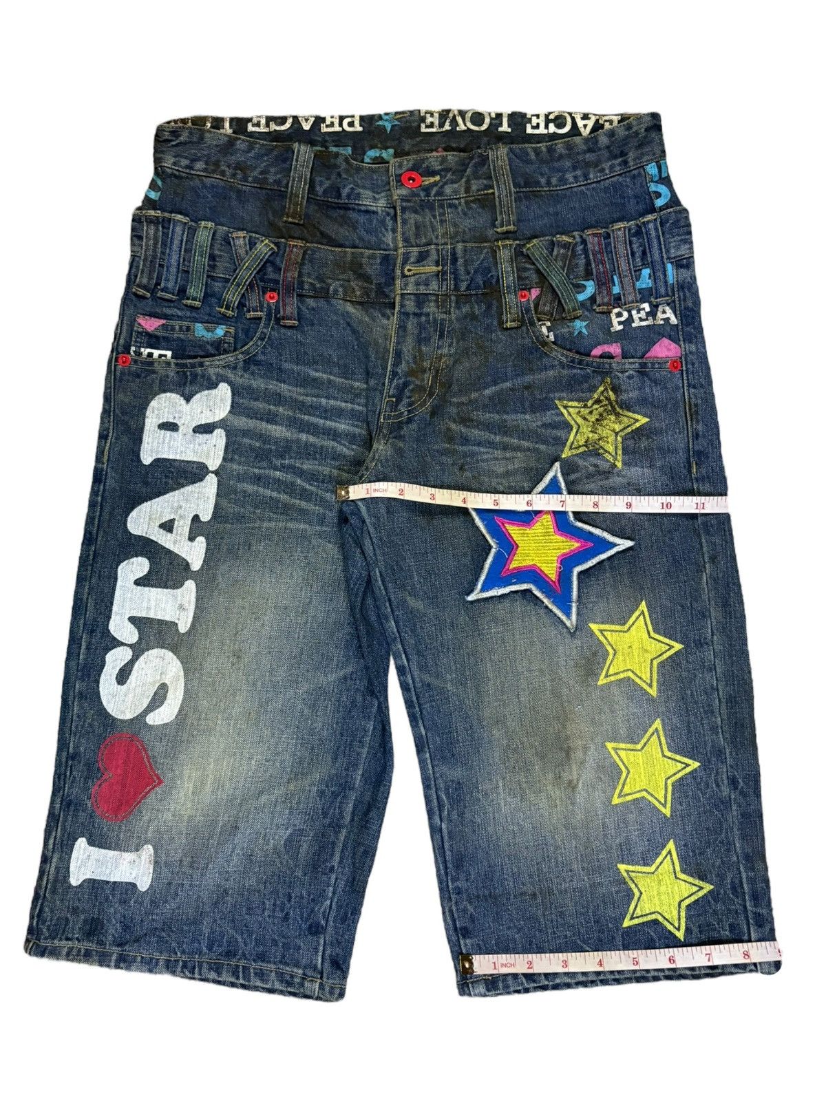 Japanese Brand Vintage Japanese Brand Double Waist Mud Wash Jean Shorts Size US 32 / EU 48 - 16 Thumbnail