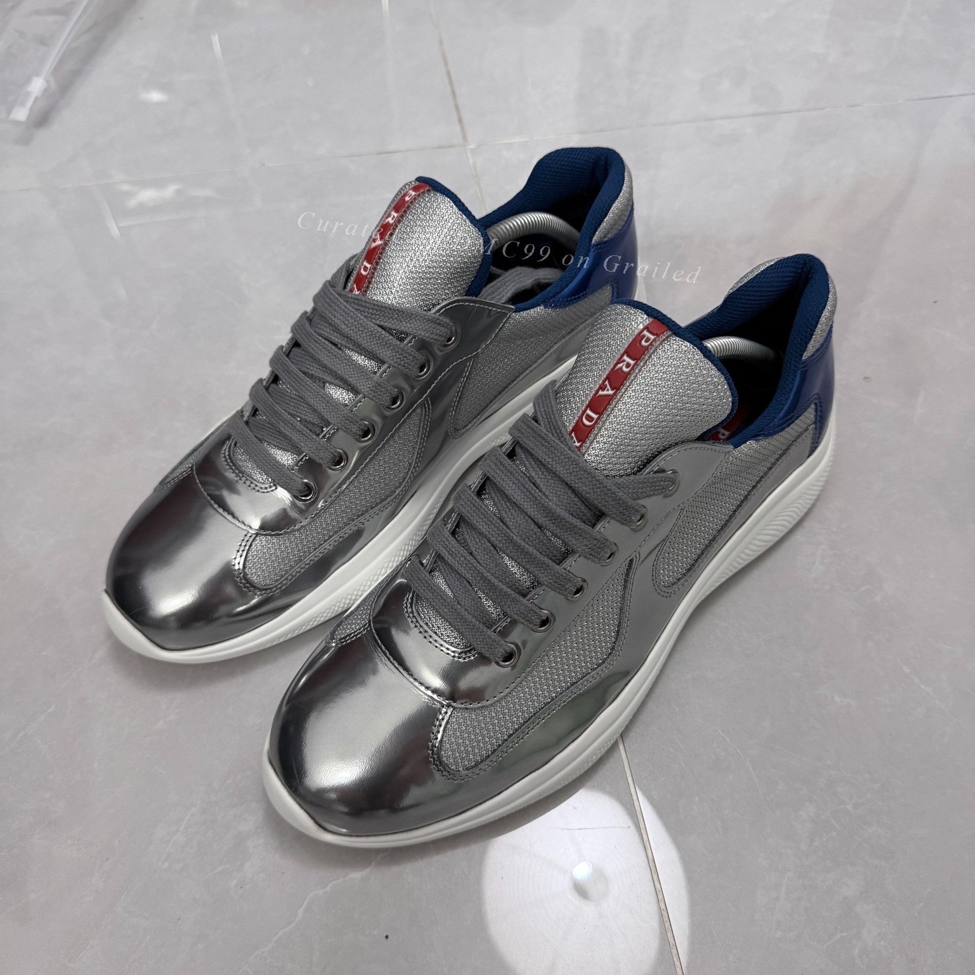 Prada Vintage Prada Silver Metallic Bowling Shoe Sneakers | Grailed