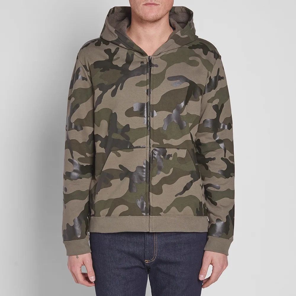 image of Valentino Camouflage Zip Hooded Jacket in Camouflage Army, Men's (Size Small)