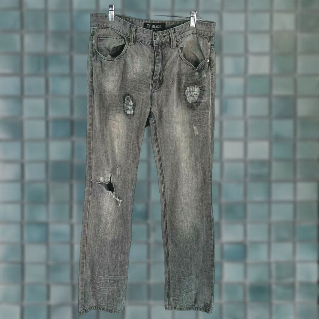 Denime Black Premium Mens Relaxed Fit Straight Distressed Gray Denim Jeans Size 32/34 - 5-Pocket Belt Loops Button Closure Denim Jeans Gray Mens Regular XS? Size US 34 / EU 50 - 1 Thumbnail