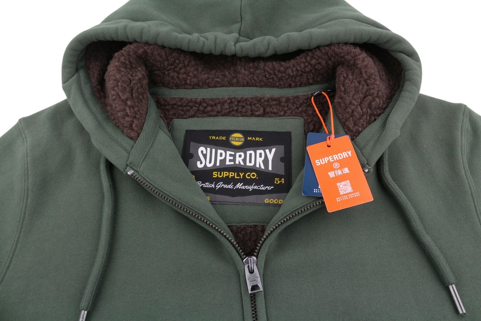 Superdry BORG LINED M Green Sherpa Full Zip Hoodie 87129 Size US M / EU 48-50 / 2 - 4 Thumbnail