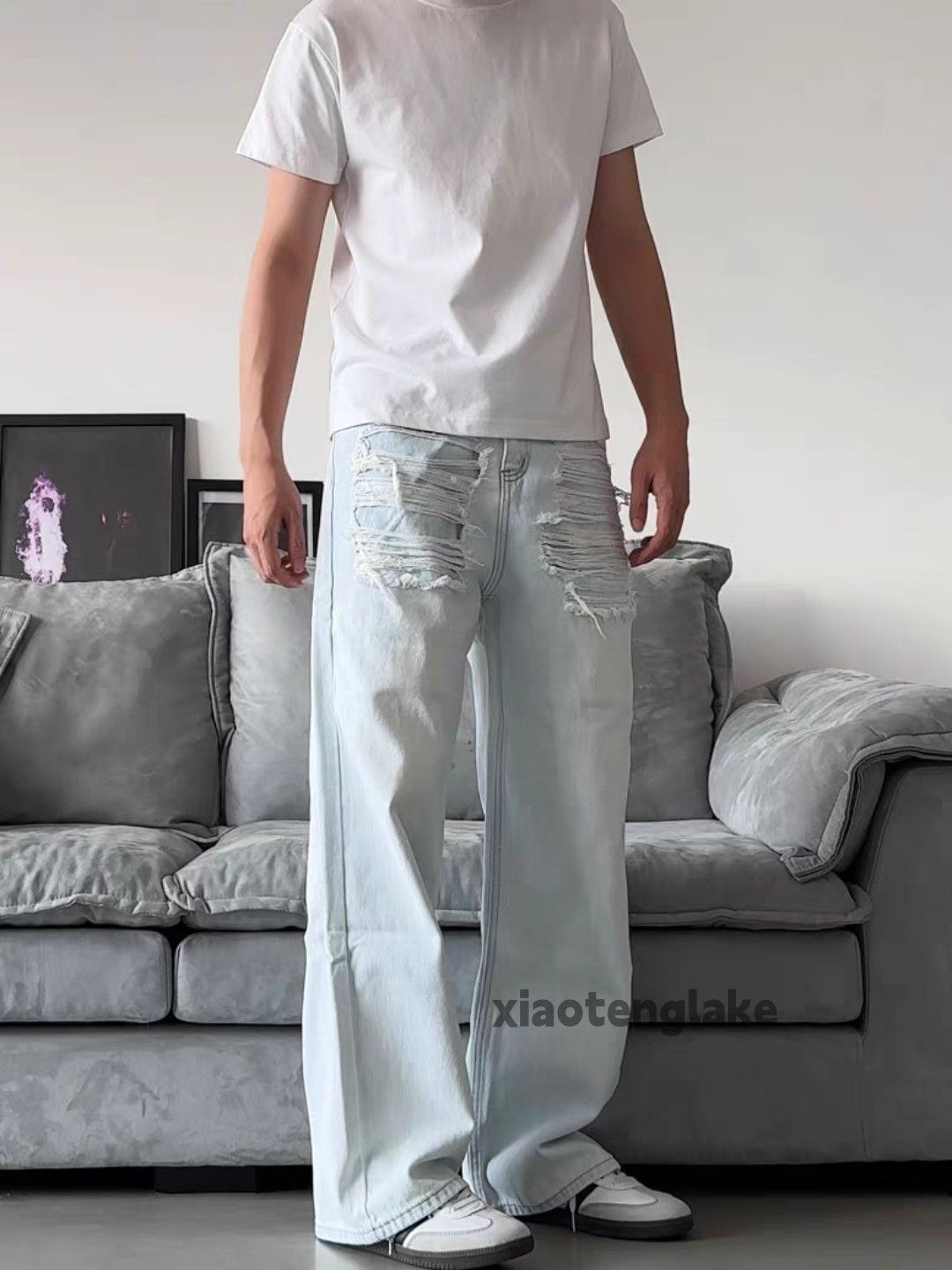Jean × Vintage washed faded skate punk grunge damaged jeans Size US 32 / EU 48 - 2 Thumbnail