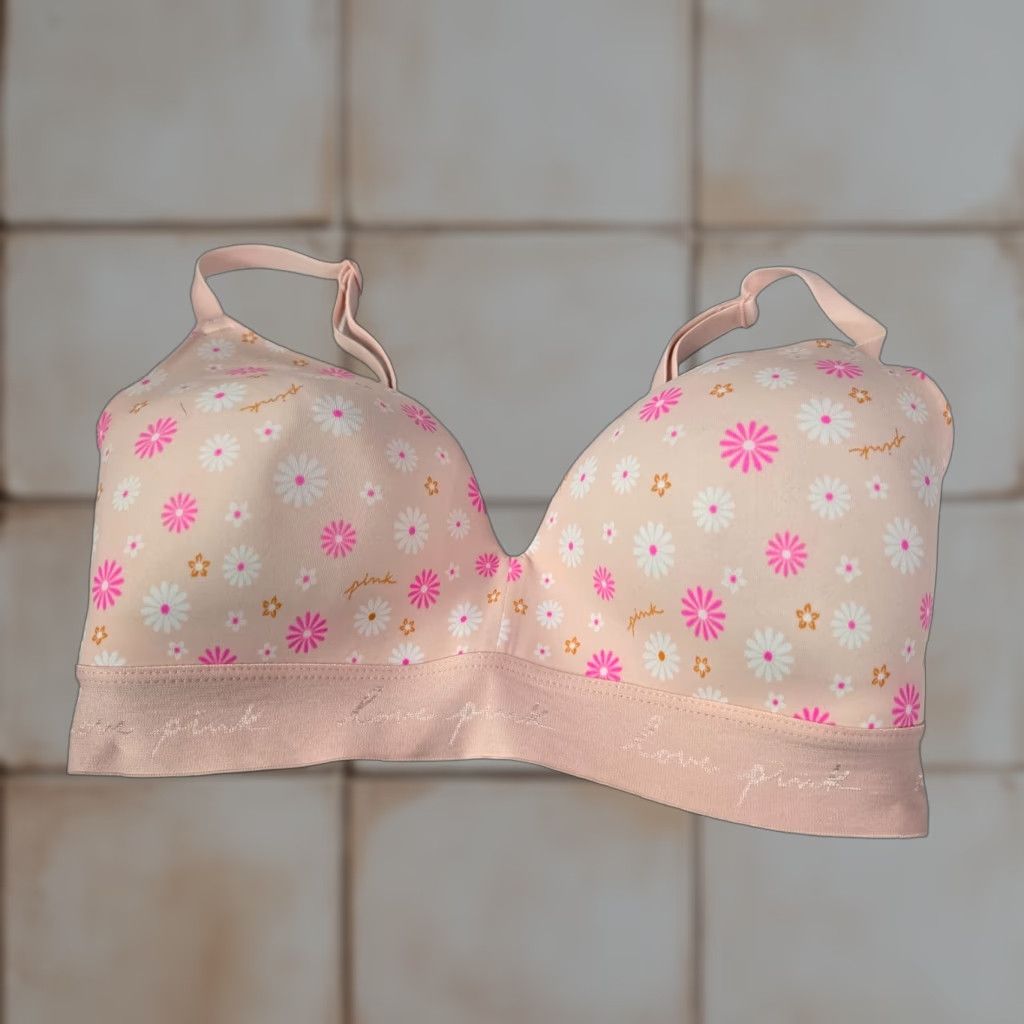 Victorias Secret Victoria's Secret Pink Wireless T-Shirt Bra 32Dd Floral Lightly Lined Pink Classic Womens