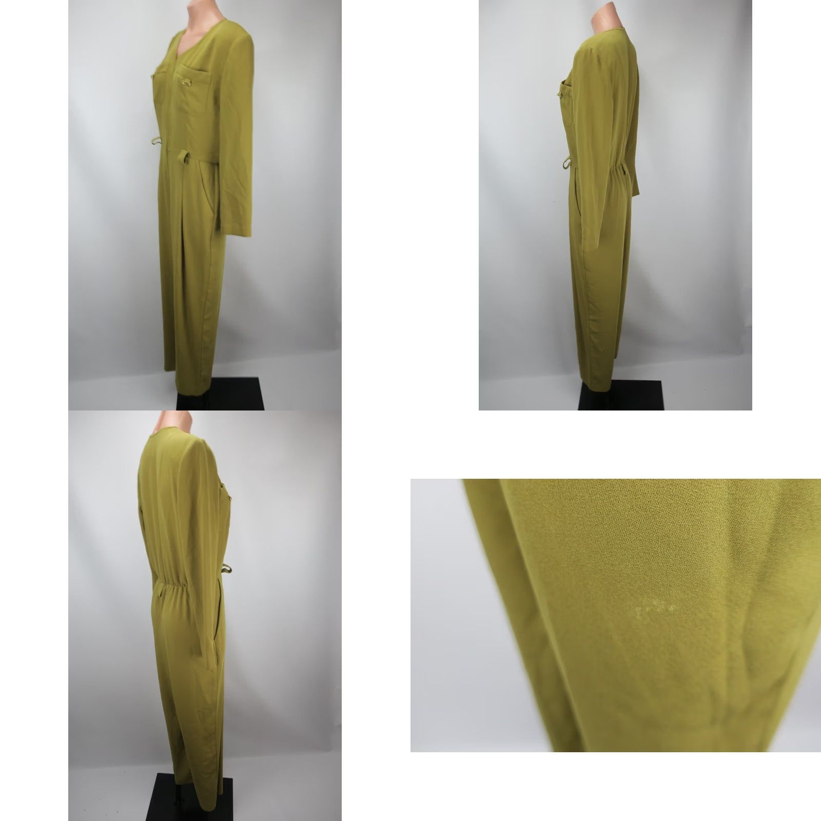 Vintage Caché Jumpsuit Shirt 80s VTG Chartreuse Green Belted Career Tapered 1990s 7 Adults Womens Mens Looks Eveningwear Size 28" / US 6 / IT 42 - 8 Thumbnail