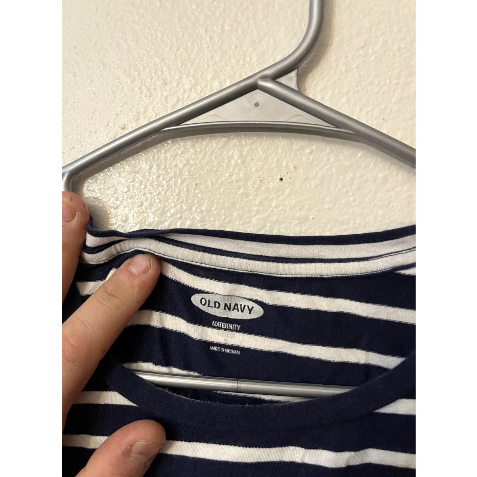 Old Navy Old Navy Long-Sleeved Fitted Blue & White Stripe Maternity Shirt Size S Womens Shirt XS? Size S / US 4 / IT 40 - 2 Thumbnail