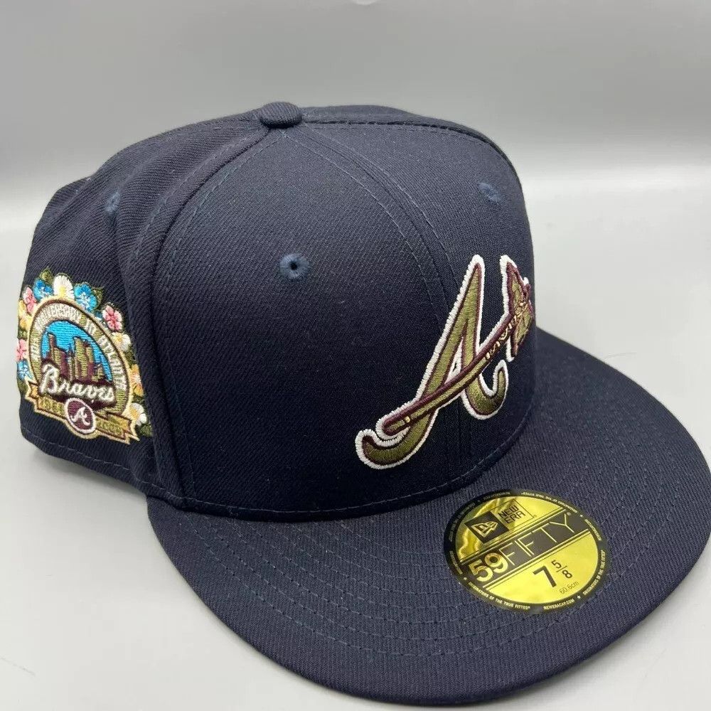 New Era Atlanta Braves Hat Men 7 5/8 Blue 59Fifty New Era Fitted Cap Size ONE SIZE - 1 Thumbnail