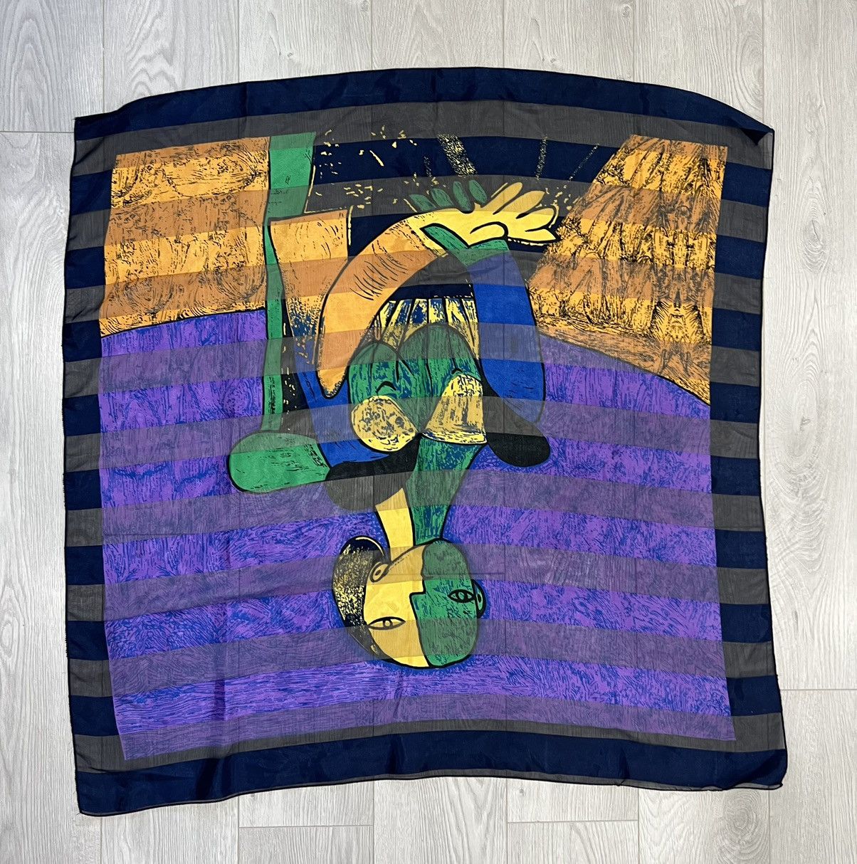 Vintage Vintage 90s Picasso Silk Scarf Art museum purple striped Size ONE SIZE - 3 Thumbnail