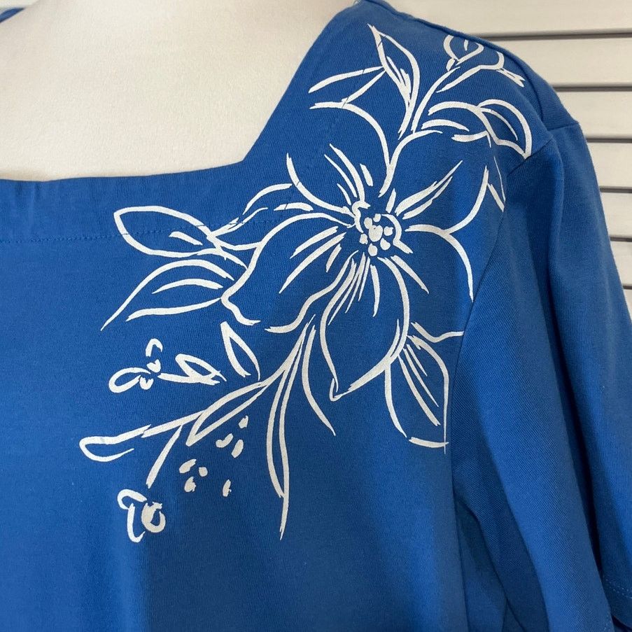 Blair Blair Anytime Boho Blue White Floral Tunic Blouse XLG Size XL / US 12-14 / IT 48-50 - 4 Thumbnail