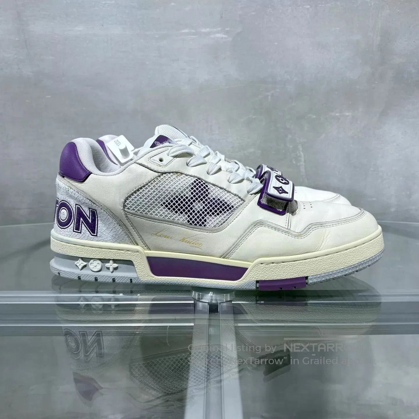 Louis Vuitton White Low-Top Sneakers with Purple Accents. Size US 9 / EU 42 - 4 Thumbnail