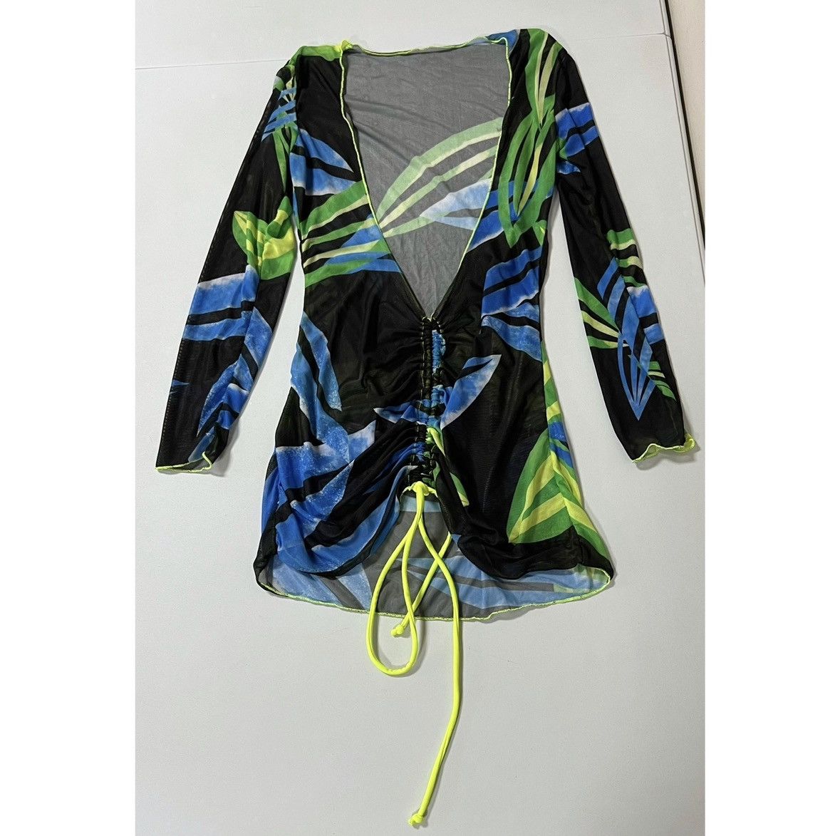 Japanese Brand Black Floral Mesh V-Neck Swim Beach Coverup Shirt Size M 💙💚✨ Size M / US 6-8 / IT 42-44 - 1 Thumbnail