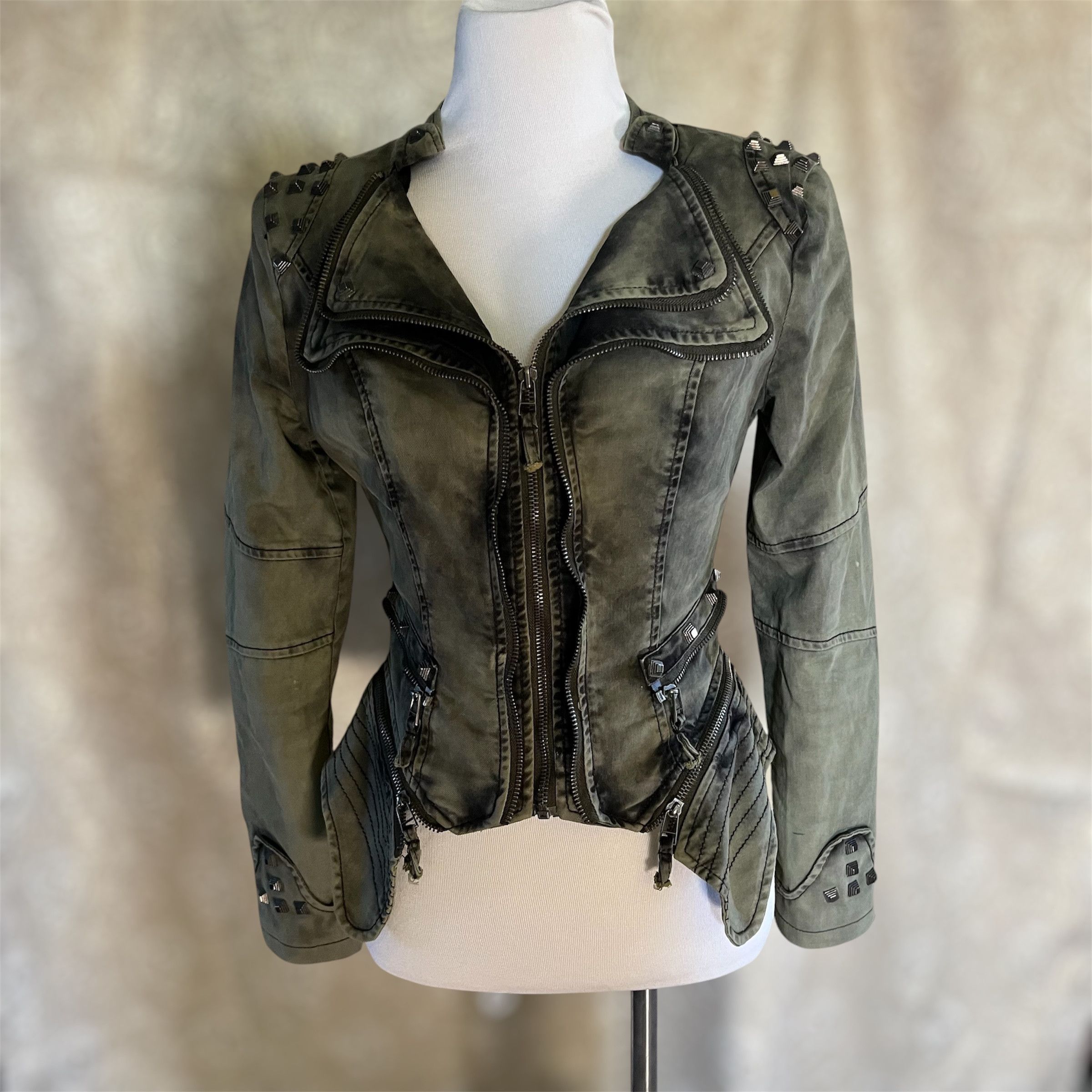 Vintage Studded Steampunk Women's denim Jacket Size S / US 4 / IT 40 - 2 Thumbnail