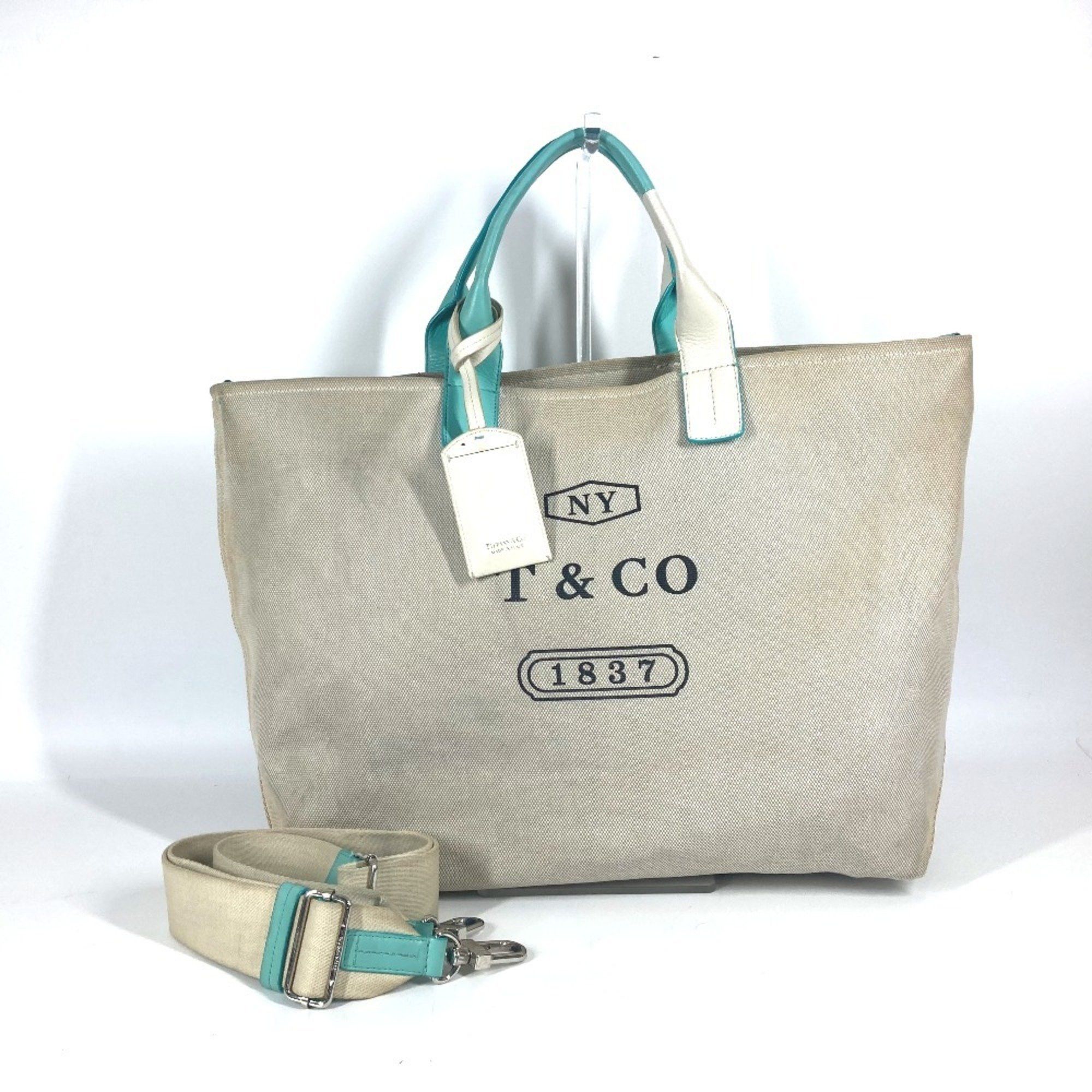 Tiffany Co Tiffany&co. Tiffany Logo 2Way Bag Tote Crossbody Shoulder Canvas Leather Ladies Blue in Beige, Women's
