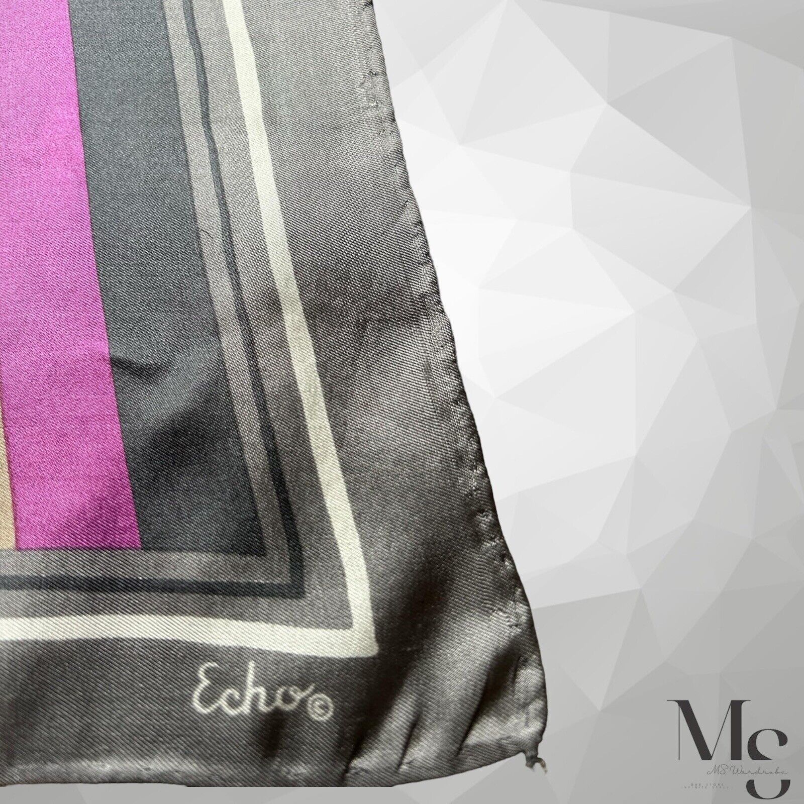 Other ECHO Gray Striped Silk Scarf SQR 26’’EX COND Size ONE SIZE - 3 Thumbnail
