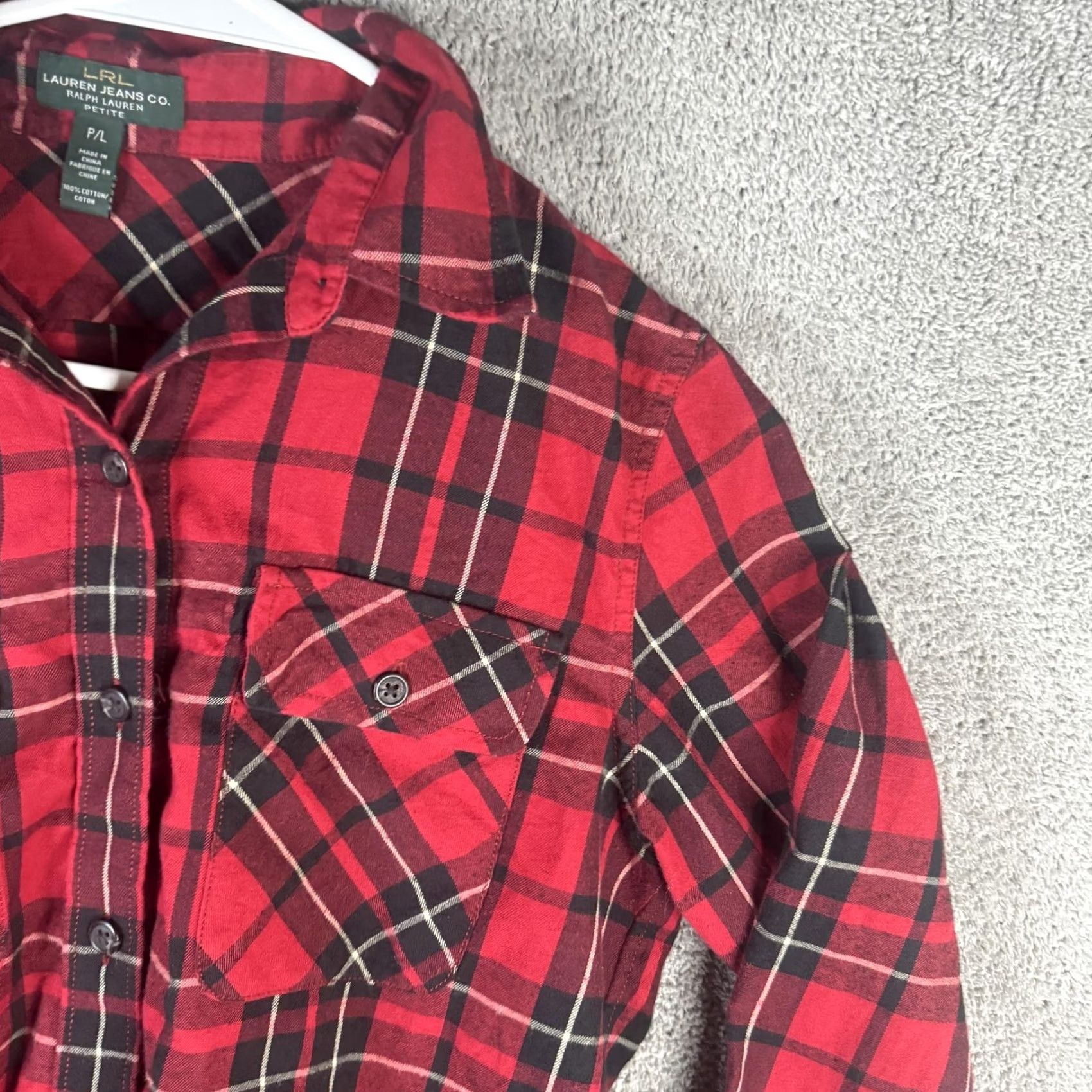 Ralph Lauren Lauren Ralph Lauren Shirt Womens Petite Large Red Plaid Flannel Button Front Tailored Collar Sleeves Long Casual Mens Womens No Size S / US 4 / IT 40 - 4 Thumbnail