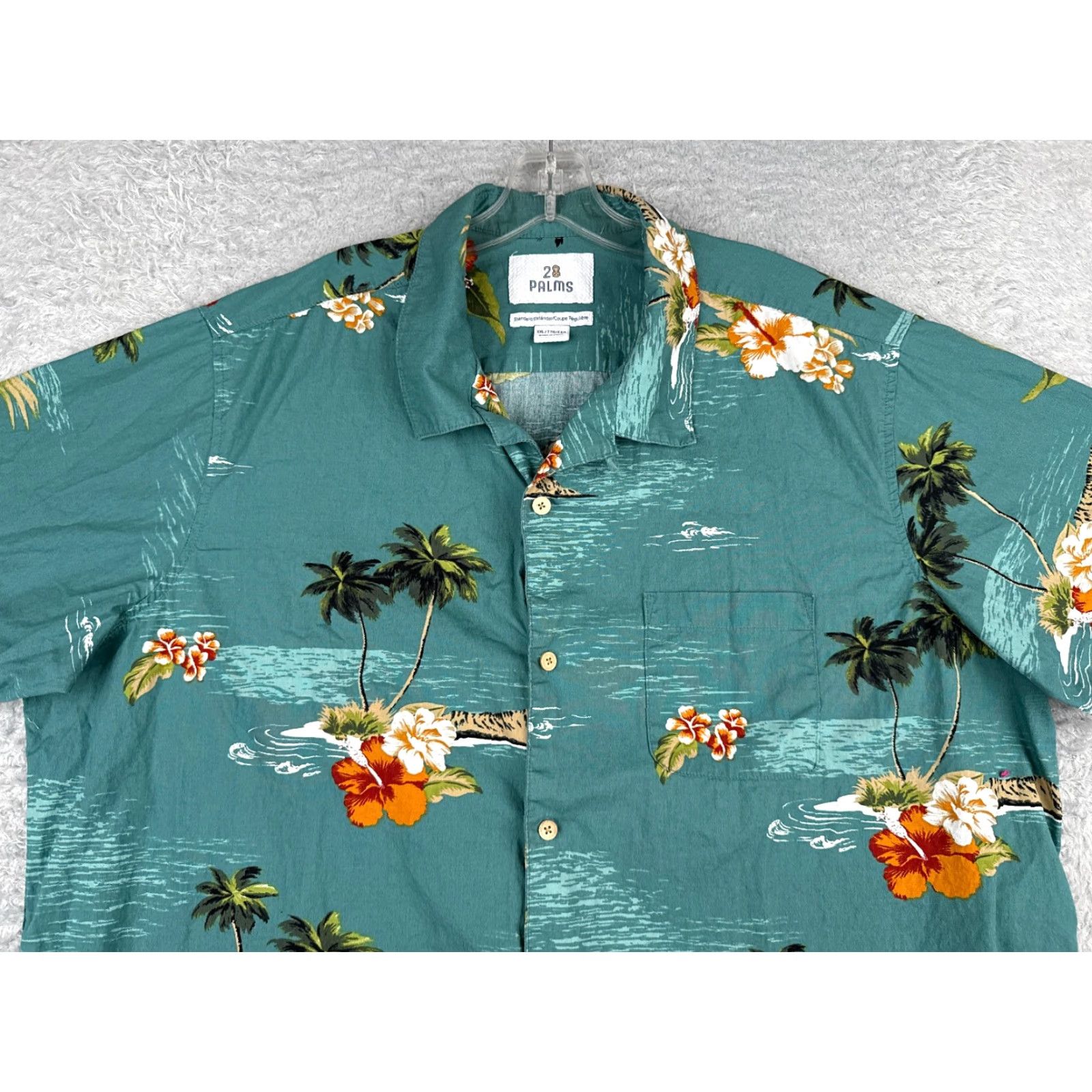 Vintage 28 Palms Shirt Men 2XL Blue Hibiscus Floral Palm Hawaiian Button Up Cotton Size US XXL / EU 58 / 5 - 4 Thumbnail