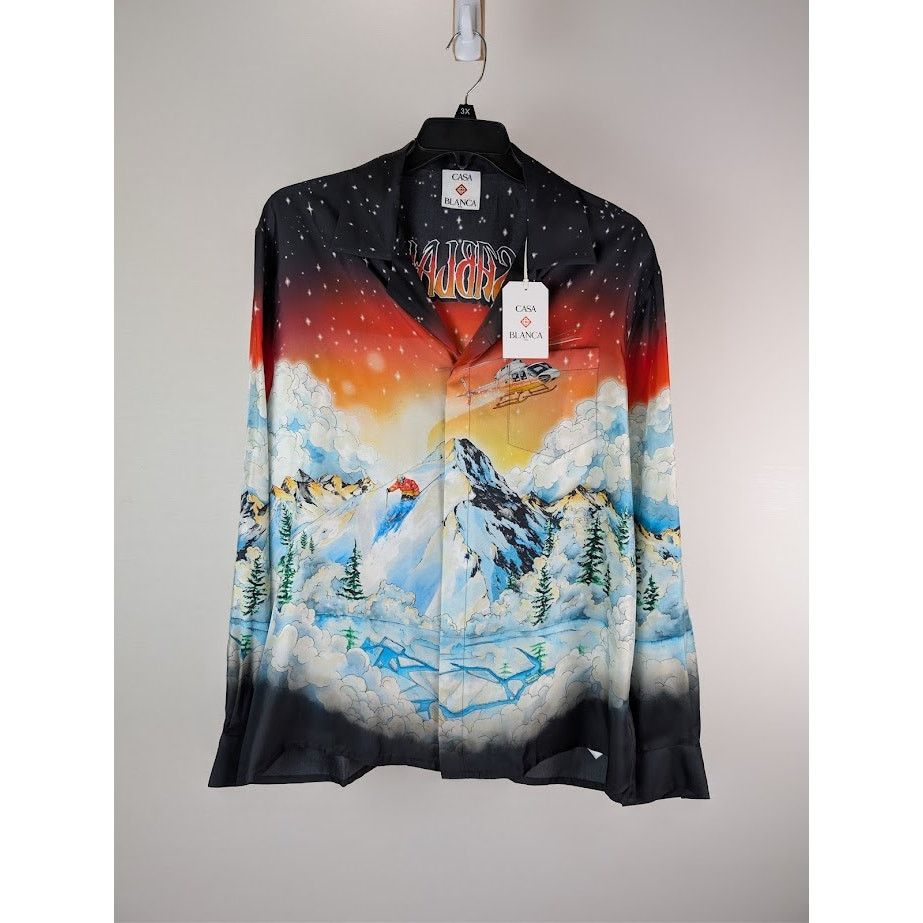 Casablanca o1rshd1 Cuban Collar Long Sleeve Shirt in Ski Lake Size US L / EU 52-54 / 3 - 8 Thumbnail