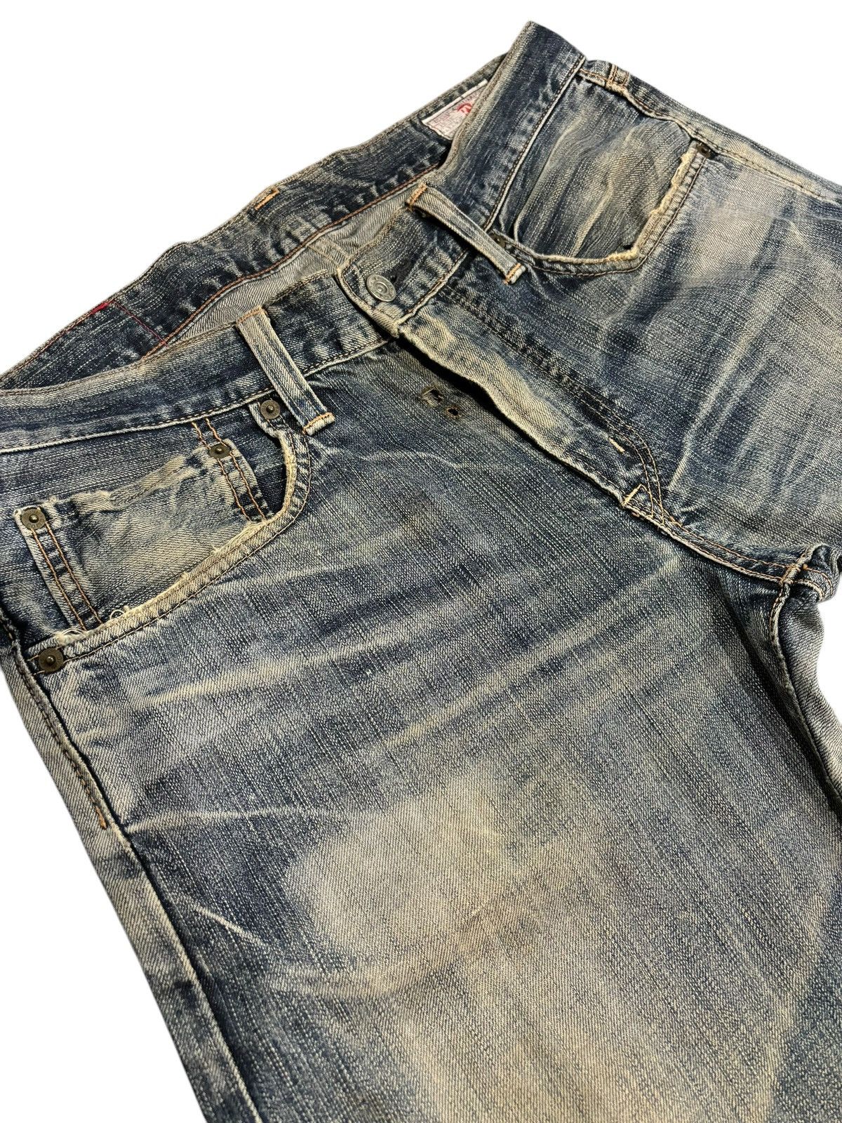Edwin × Japanese Brand 90s Vtg Edwin 503RV Distressed Faded Straight Cut Jeans Size US 36 / EU 52 - 5 Thumbnail