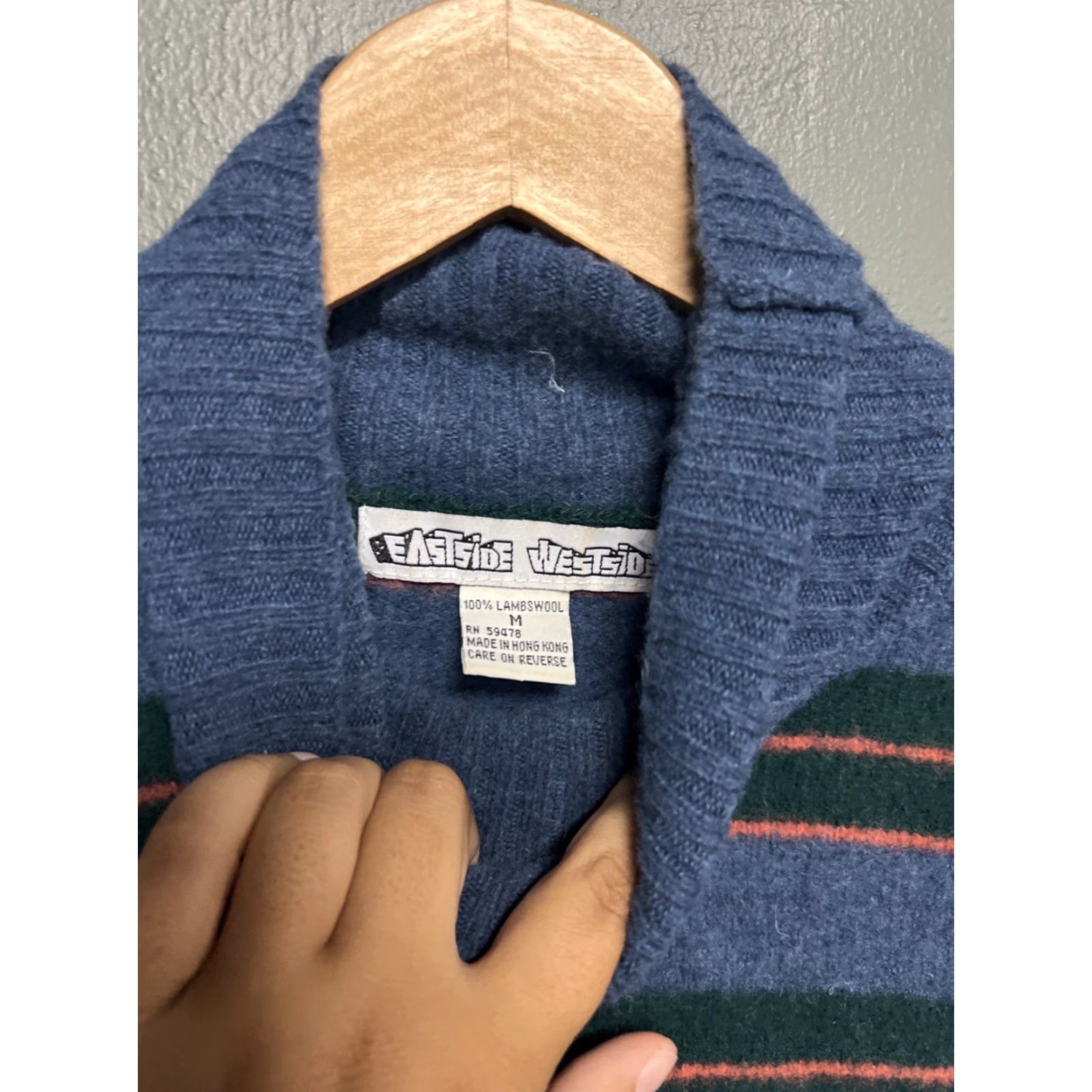 Vintage Eastside Westside Sweater Unisex Adults M Striped Turtleneck 100% Lambswool Green Pullover Fall Winter Outdoors Size US M / EU 48-50 / 2 - 2 Thumbnail