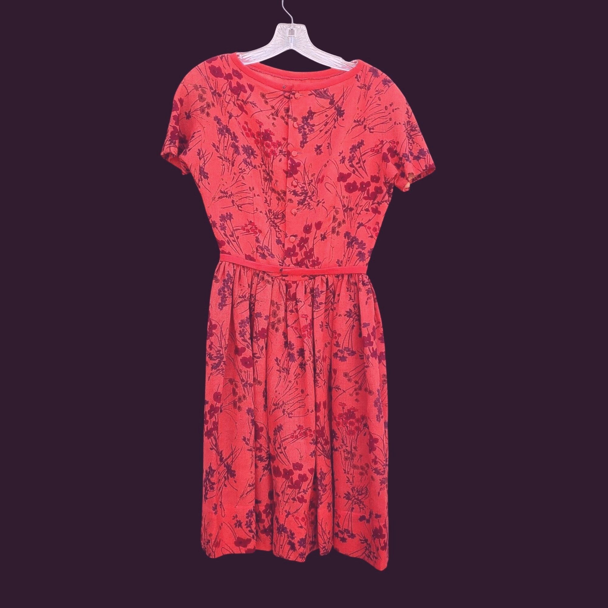 Vintage Vintage Lanz Dress 60s Fit and Flare XS Red Floral Wool Line Size XS / US 0-2 / IT 36-38 - 7 Thumbnail