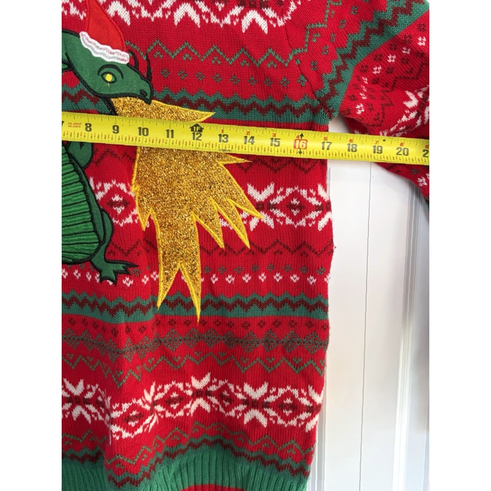 Vintage Festive Christmas Sweater Green Dragon Design Unisex Adults Large Red Crew Neck Long Sleeve Pullover Winter 33 Degrees Christmas Theme Shirt/ Sweater Size US L / EU 52-54 / 3 - 3 Thumbnail