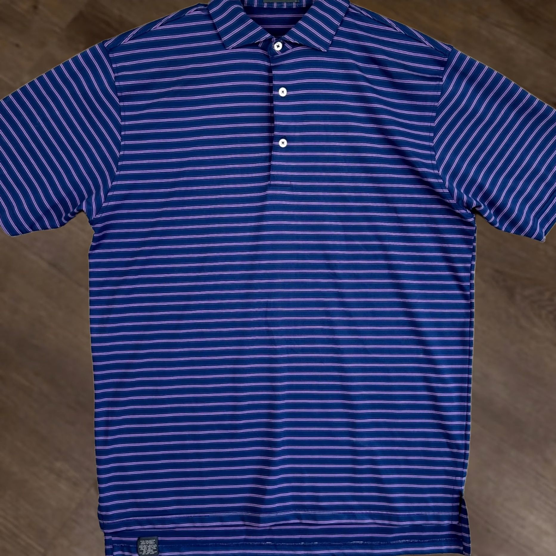 Vintage Turtleson Golf Polo Shirt Mens Medium Blue Purple Stripes Athletic Rugby Stretch Breathable Lightweight Short Sleeve Collared Sports Outdoor Size US M / EU 48-50 / 2 - 1 Thumbnail