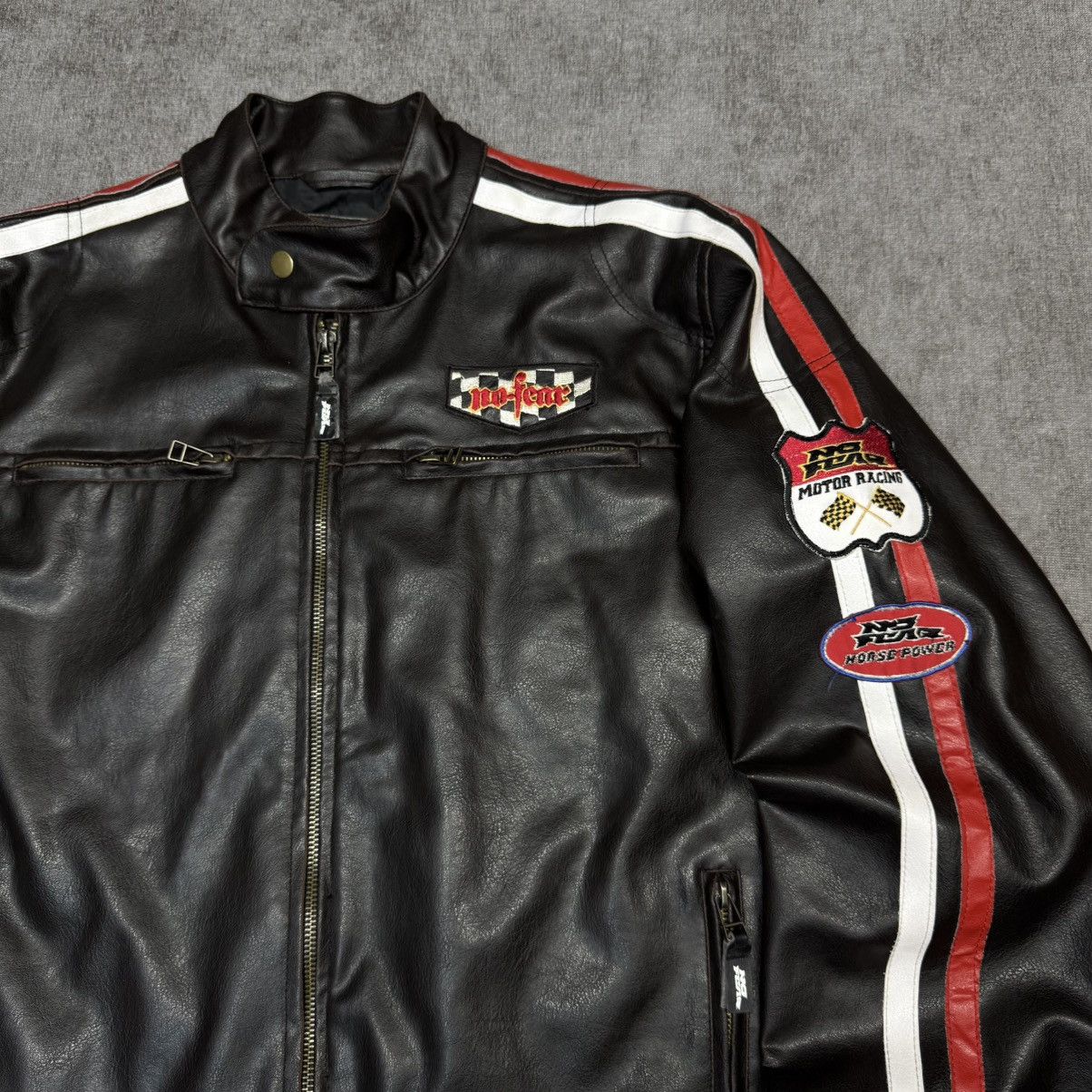 No Fear × Vintage Vintage leather jacket No Fear Racing retro 90s Size US M / EU 48-50 / 2 - 2 Thumbnail