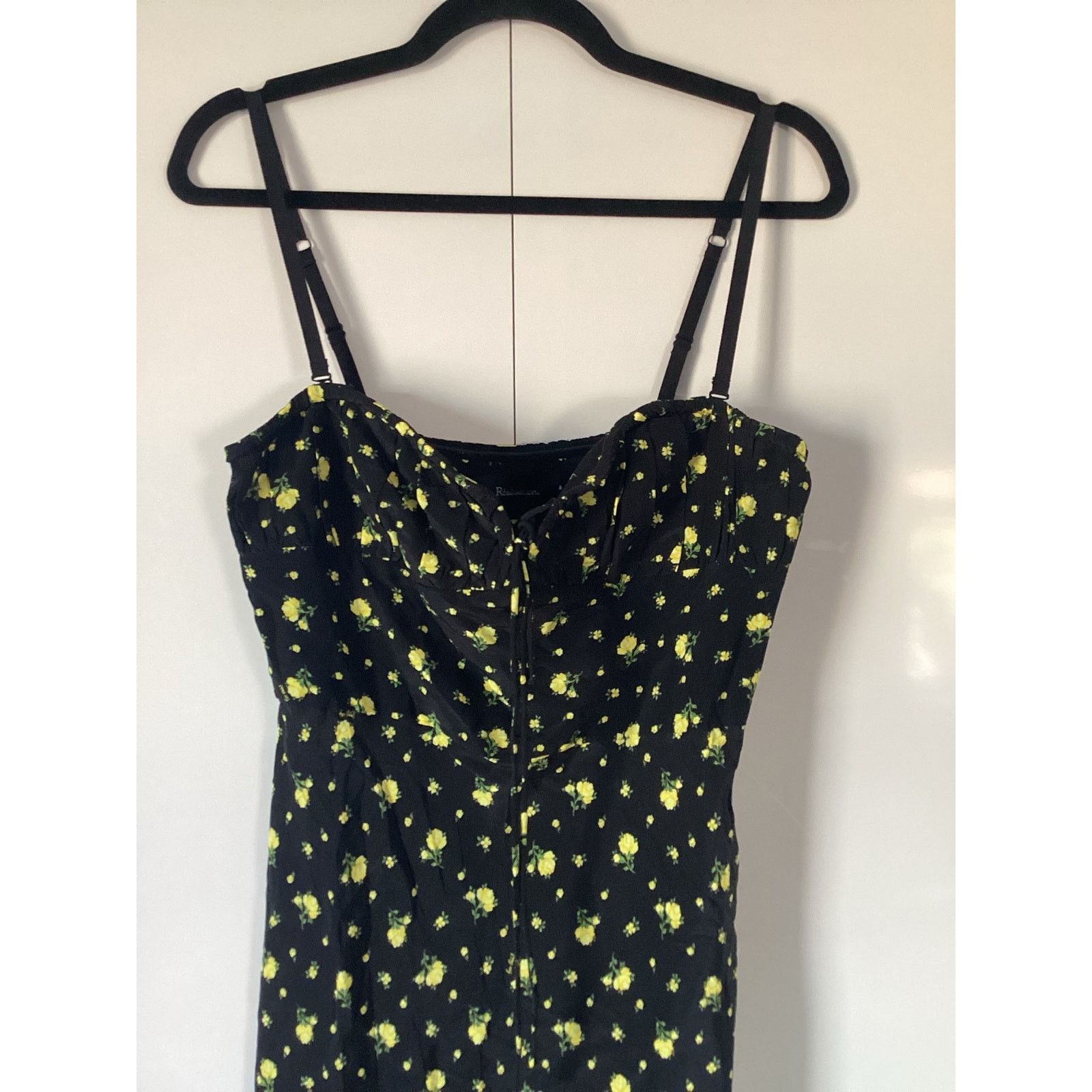 Realisation Par NWT REALISATION PAR Iris Black Yellow Floral Midi Dress L Size L / US 10 / IT 46 - 5 Thumbnail