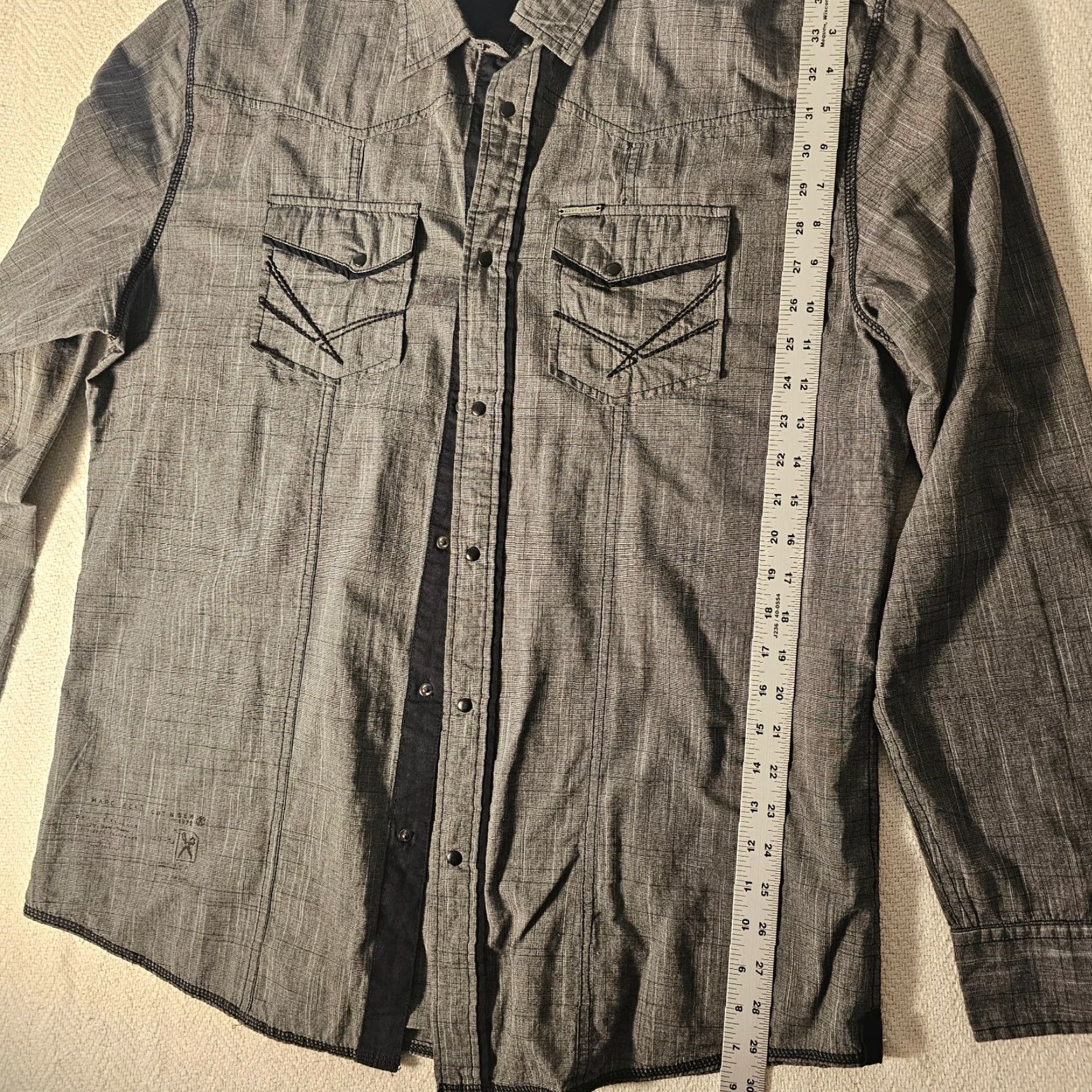 Marcs Marc Ecko Shirt Adult XL Gray Geo Plaid Button-Up Long Sleeve Casual Collared Cotton Mens Size US XL / EU 56 / 4 - 5 Thumbnail