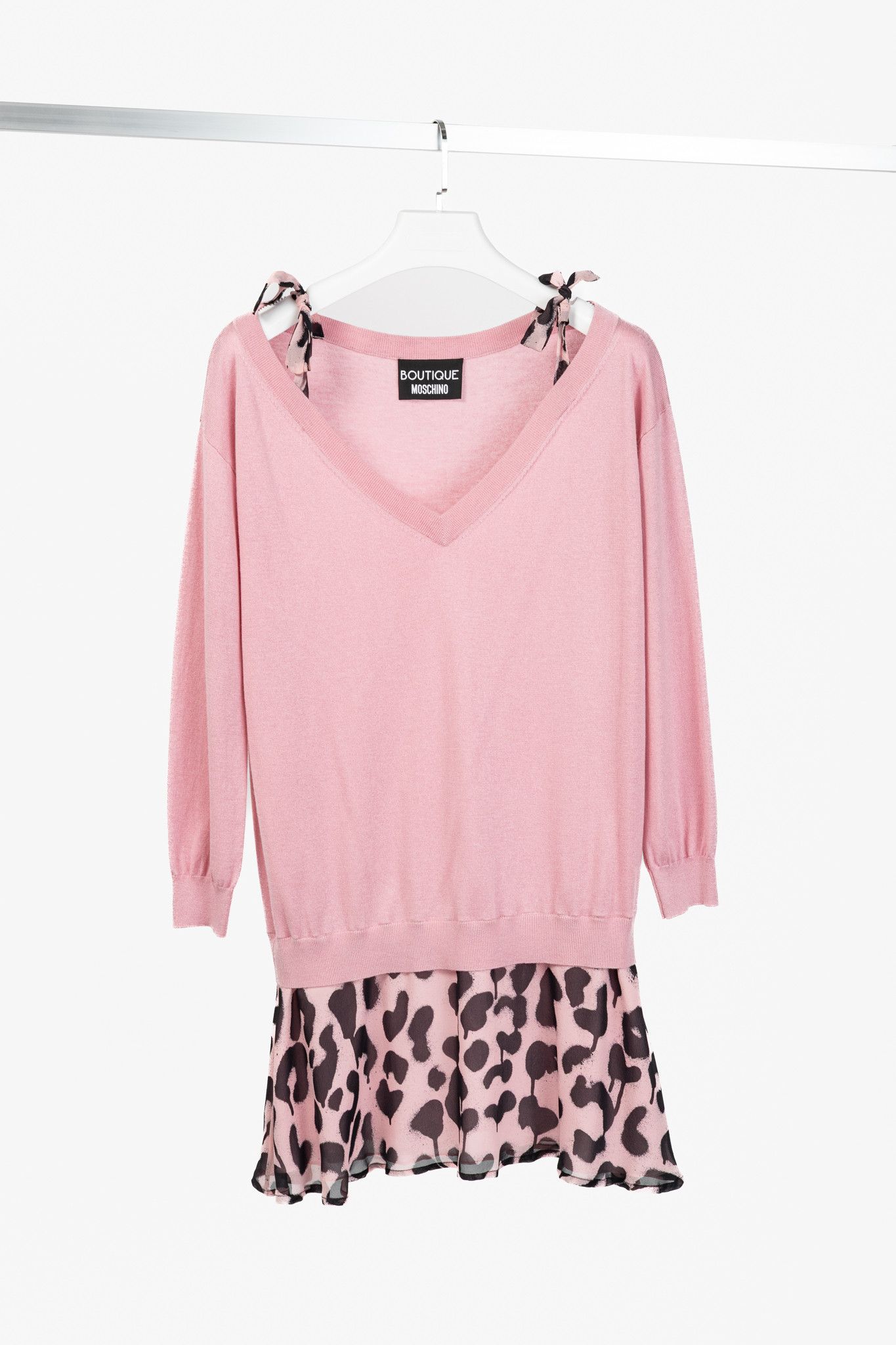 Boutique Moschino Boutique Moschino Pink Silk Leopard-Trim Sweater Size M / US 6-8 / IT 42-44 - 1 Thumbnail