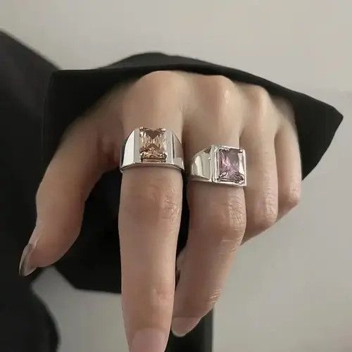 Jewelry × Vintage 2 pcs / Set Sparkling Pink and Yellow Zircon Rings Size ONE SIZE - 1 Thumbnail