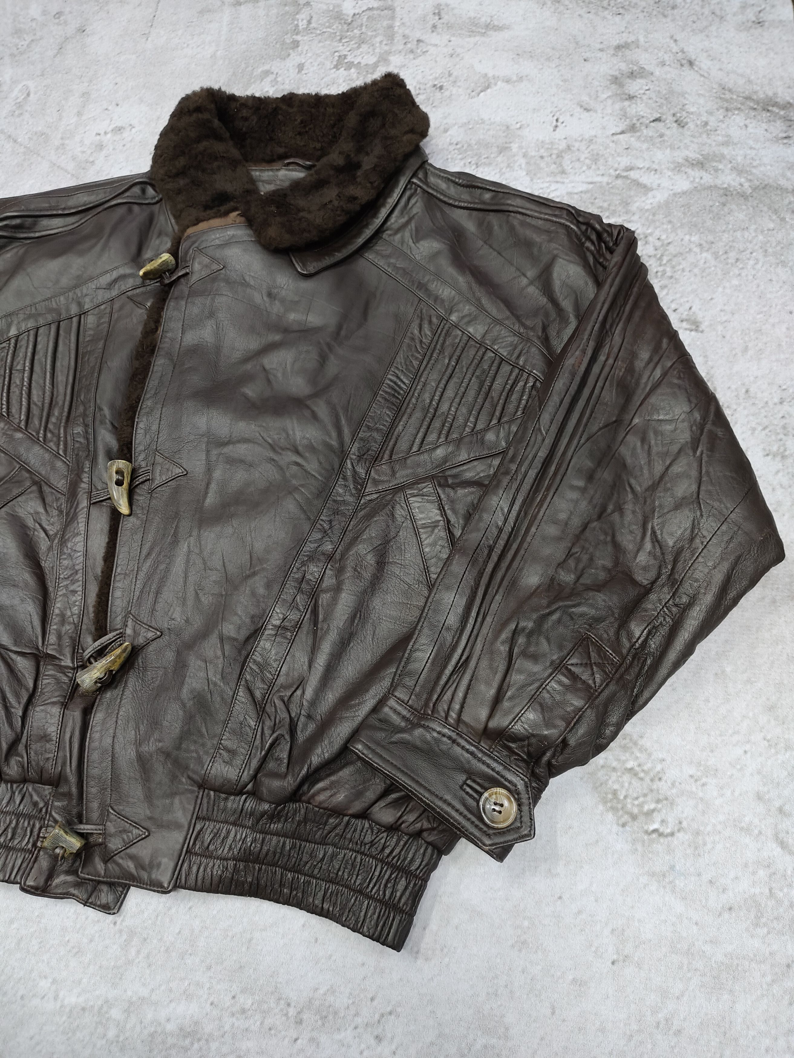 Vintage 80s Desca Ggeri🇮🇹 Pleated Panel Fur Collar Leather Bomber Size US L / EU 52-54 / 3 - 2 Thumbnail