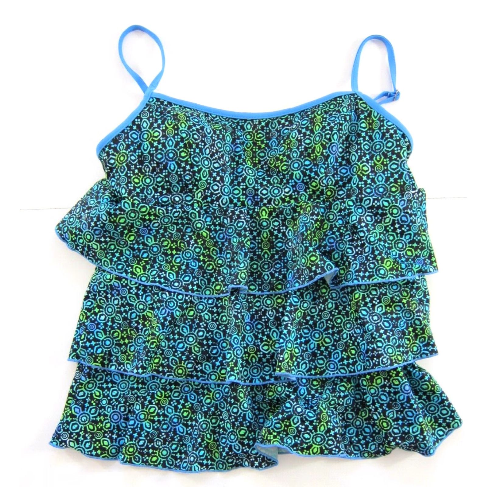 Vintage Fit 4 U Tankini Top Women 16 Black Geometric Built In Bra Ruffle Swimsuit Tankini Top Women 16 Size XXL / US 16-18 / IT 52-54 - 2 Thumbnail