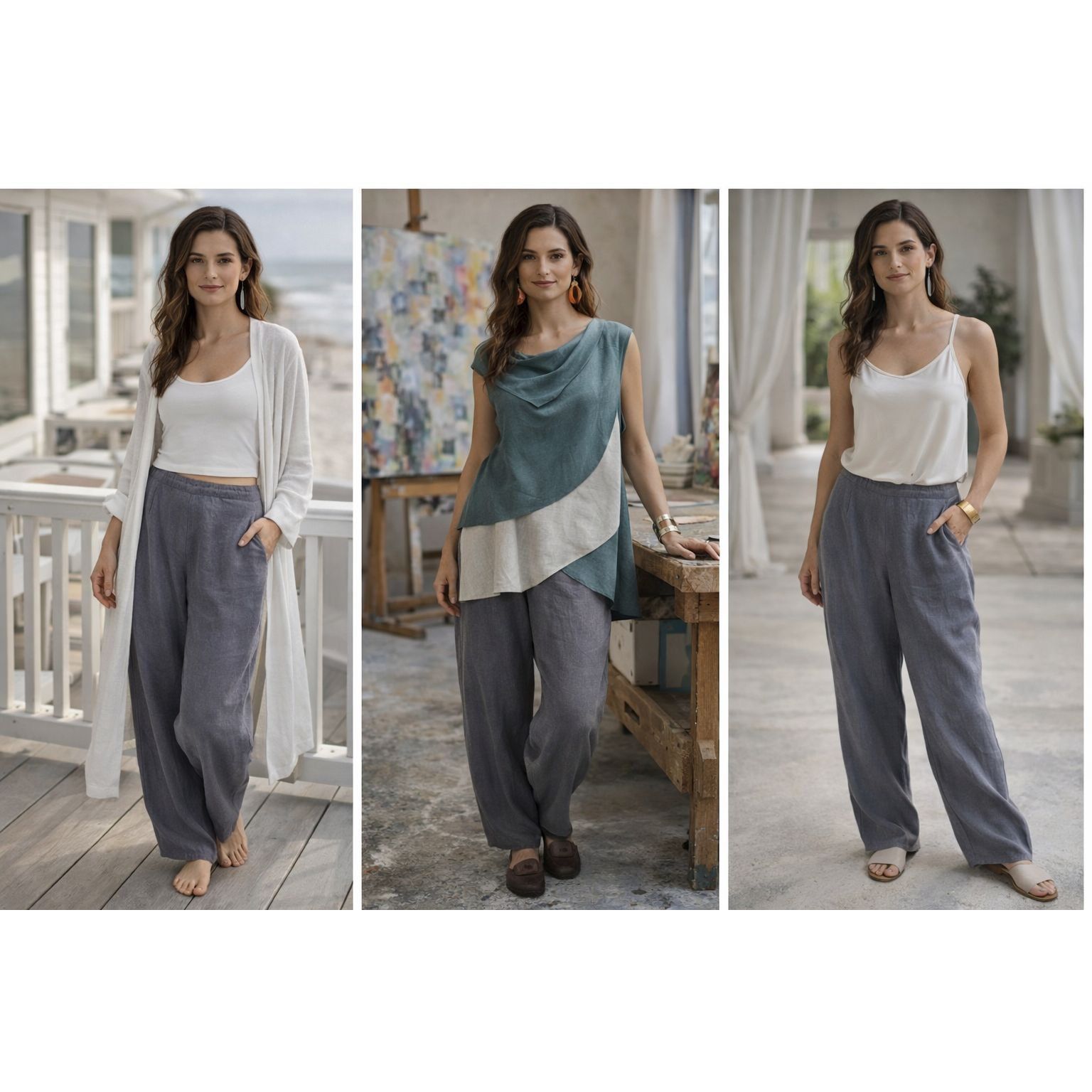 FLAX Flax Women’s Relaxed Linen Pants Gray L | Athflow, Quiet Lux Size 34" / US 12 / IT 48 - 1 Thumbnail