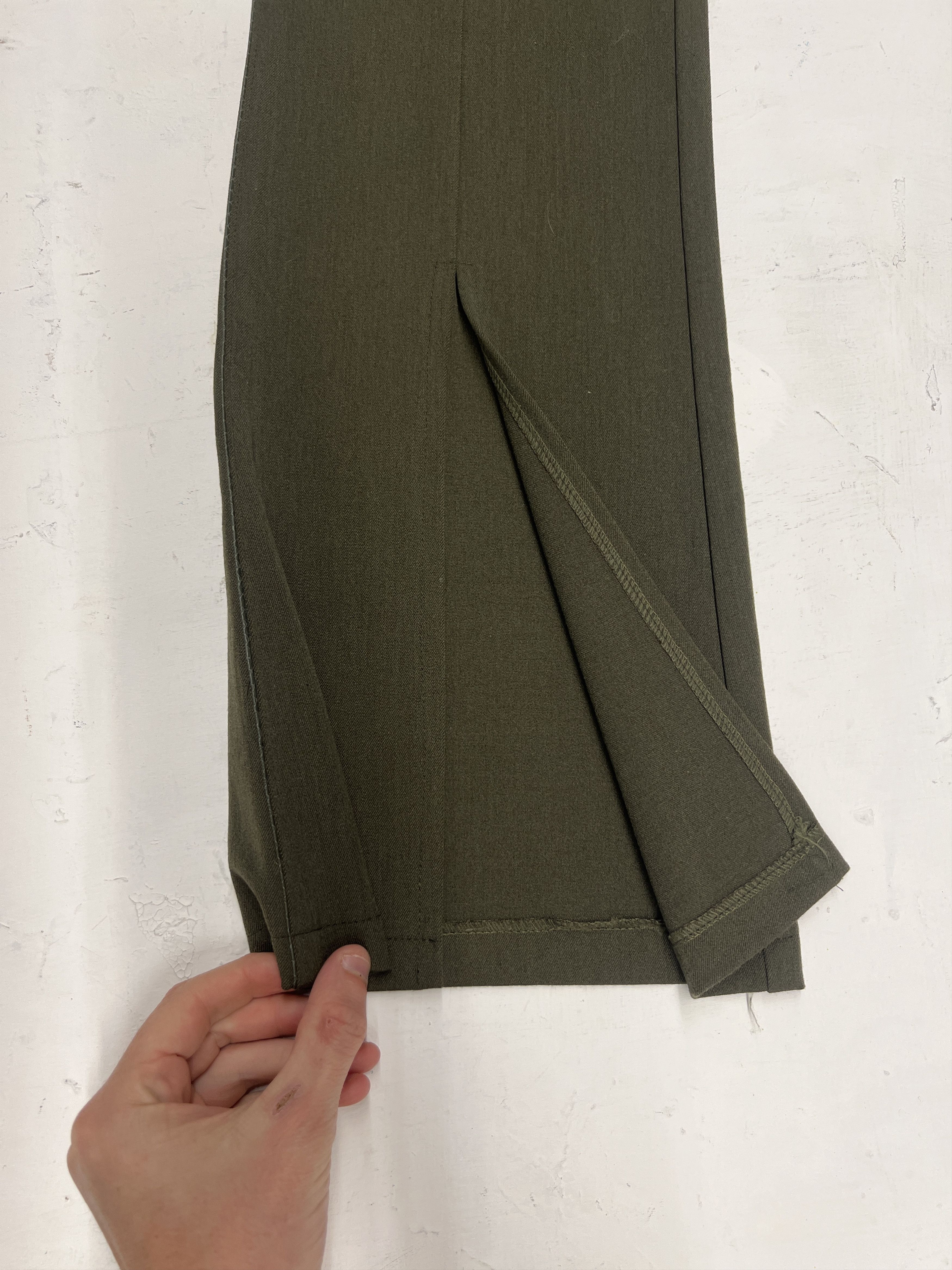 Other Biscote France Olive Flare Trouser Snakeskin Waistband Size 32" / US 10 / IT 46 - 5 Thumbnail