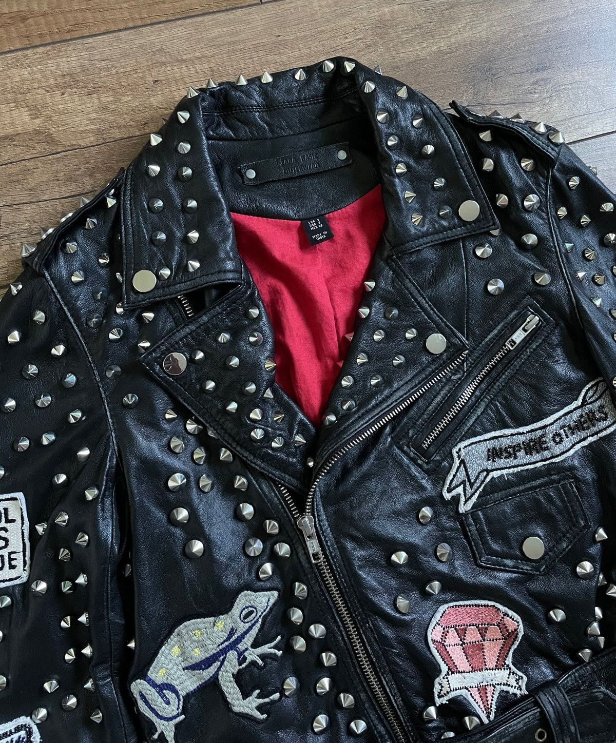 Zara Rare Zara Black Leather Studded Patchwork Biker Jacket Size S / US 4 / IT 40 - 4 Thumbnail