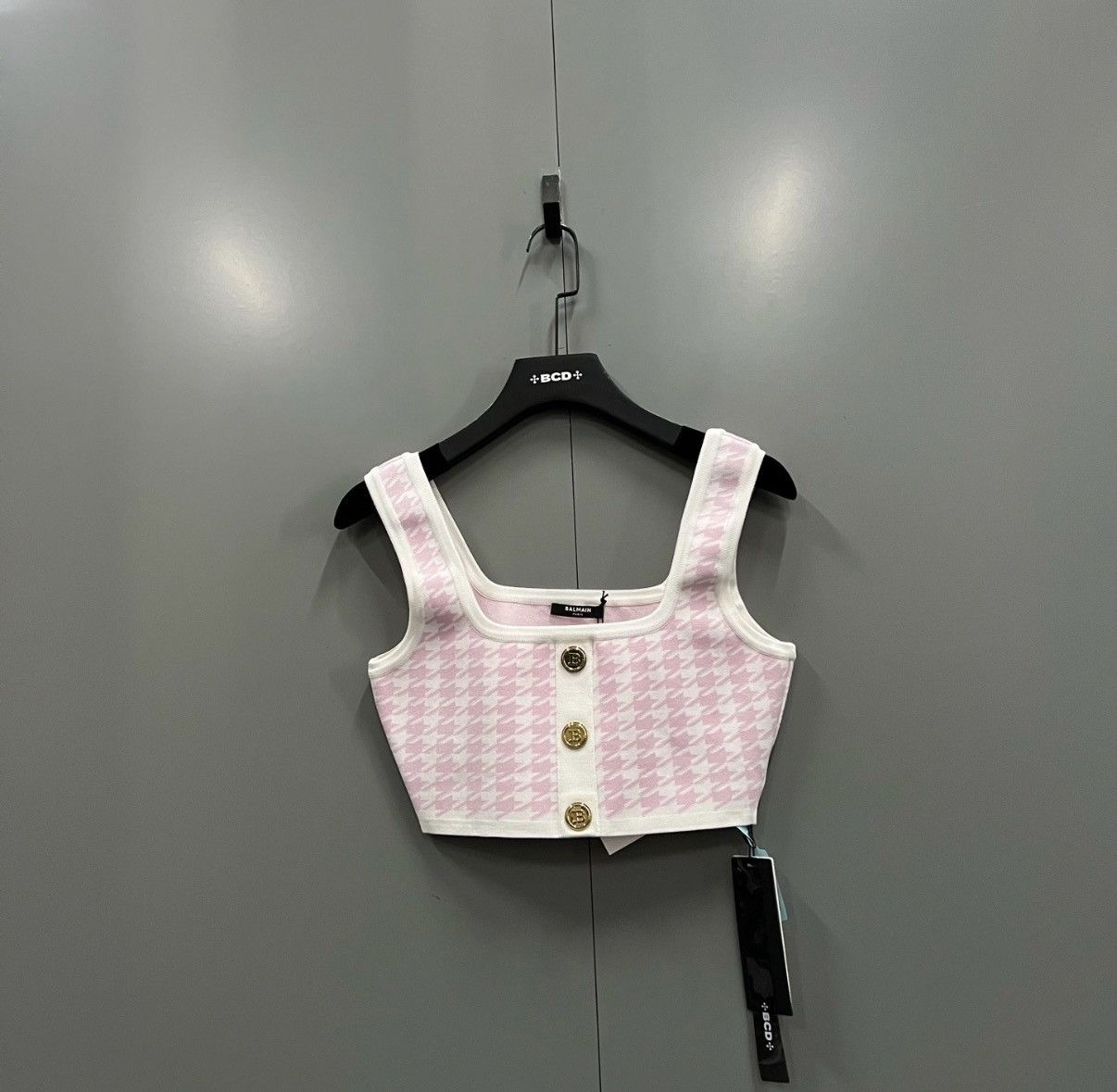 Balmain BALMAIN White and Pink Houndstooth Knit Vest J41 Size S / US 4 / IT 40 - 1 Thumbnail
