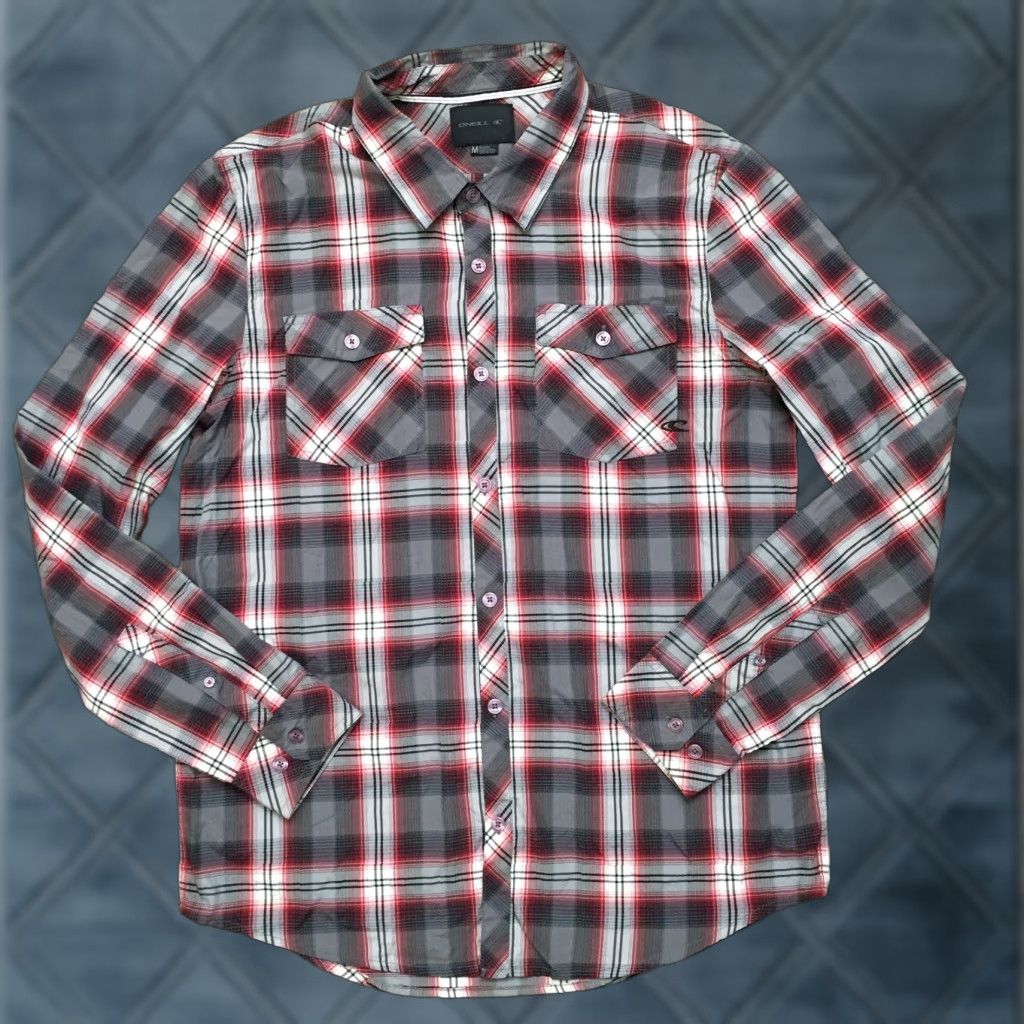 O'Neill O'Neill Shirt Mens Medium Gray Red Plaid Long Sleeve Button Up Size US M / EU 48-50 / 2 - 1 Thumbnail