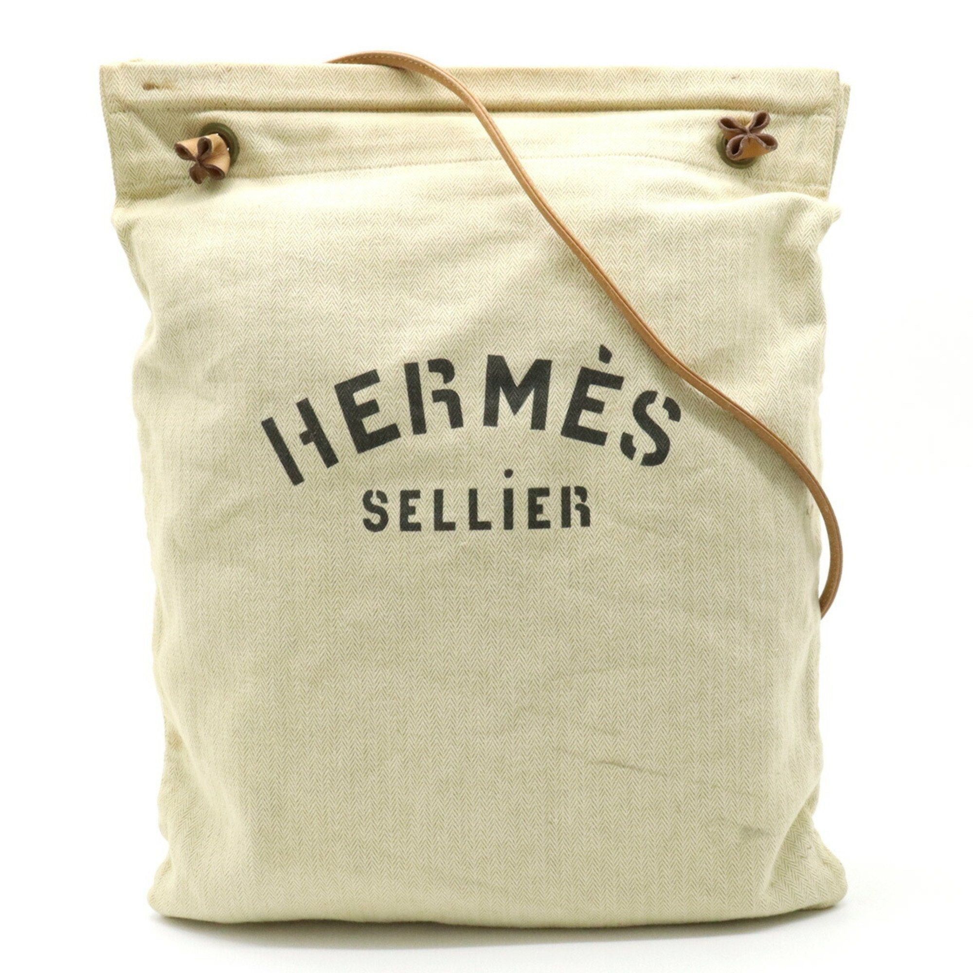 image of Hermes Sac Aline Gm Shoulder Bag Toile Chevron Leather Natural Camel in Tan, Women's