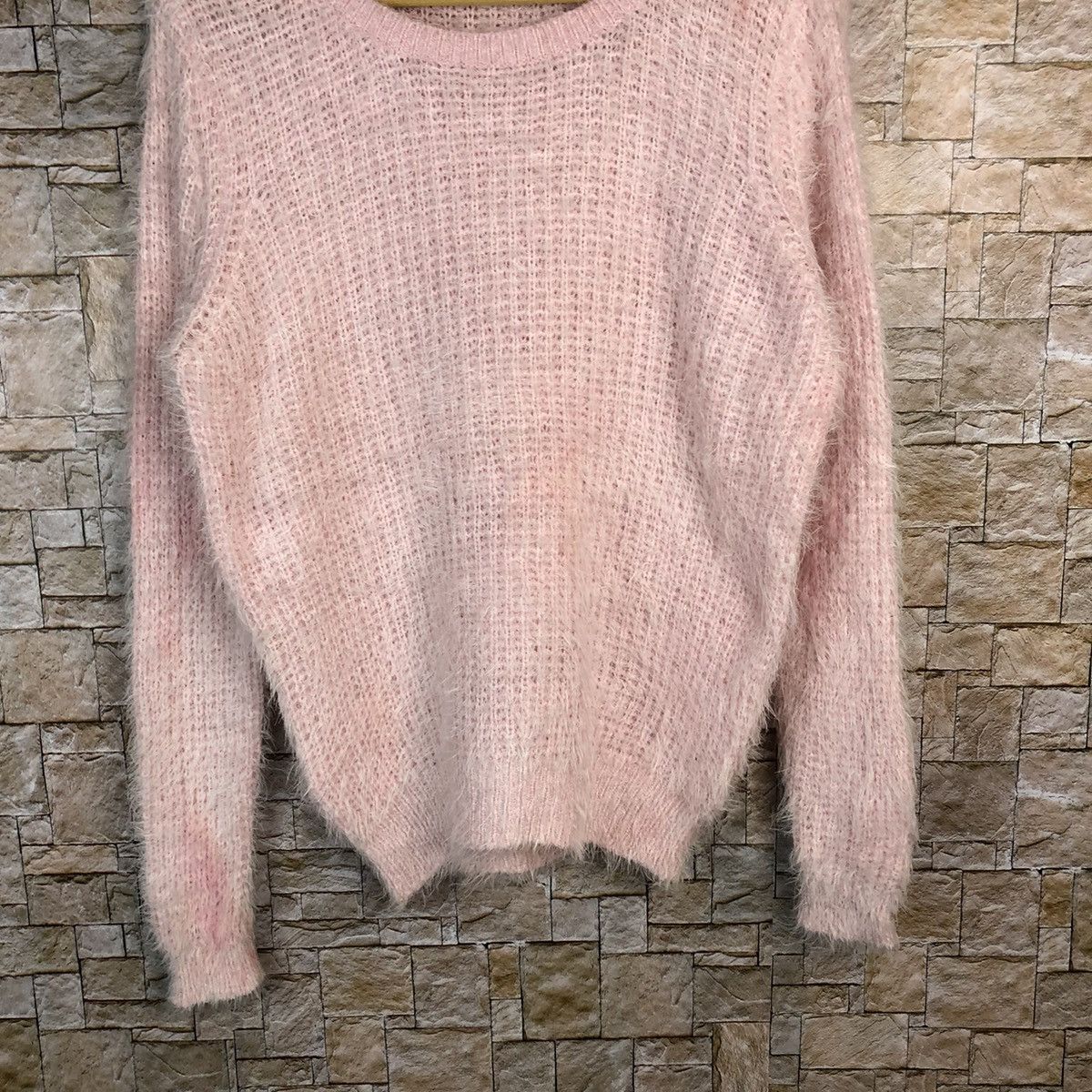 Japanese Brand Blue Stripe Pink Shag Shaggy Fur Mohair Knitwear #A491 Size L / US 10 / IT 46 - 3 Thumbnail