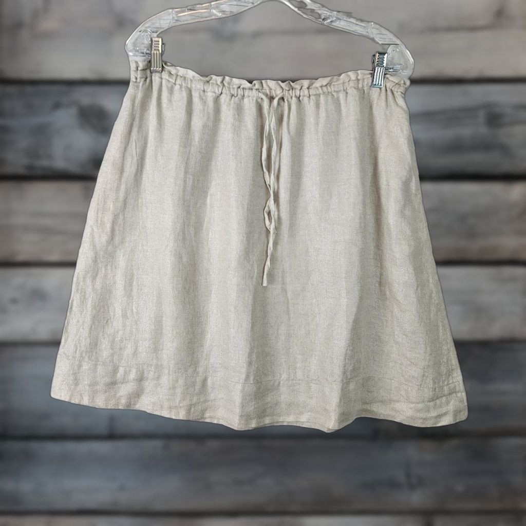 Vintage Garnet Hill Womens Linen Skirt Sz 10 Beige Pockets A-Line Short 20.5" Waist 15" Length Size 32" / US 10 / IT 46 - 1 Thumbnail