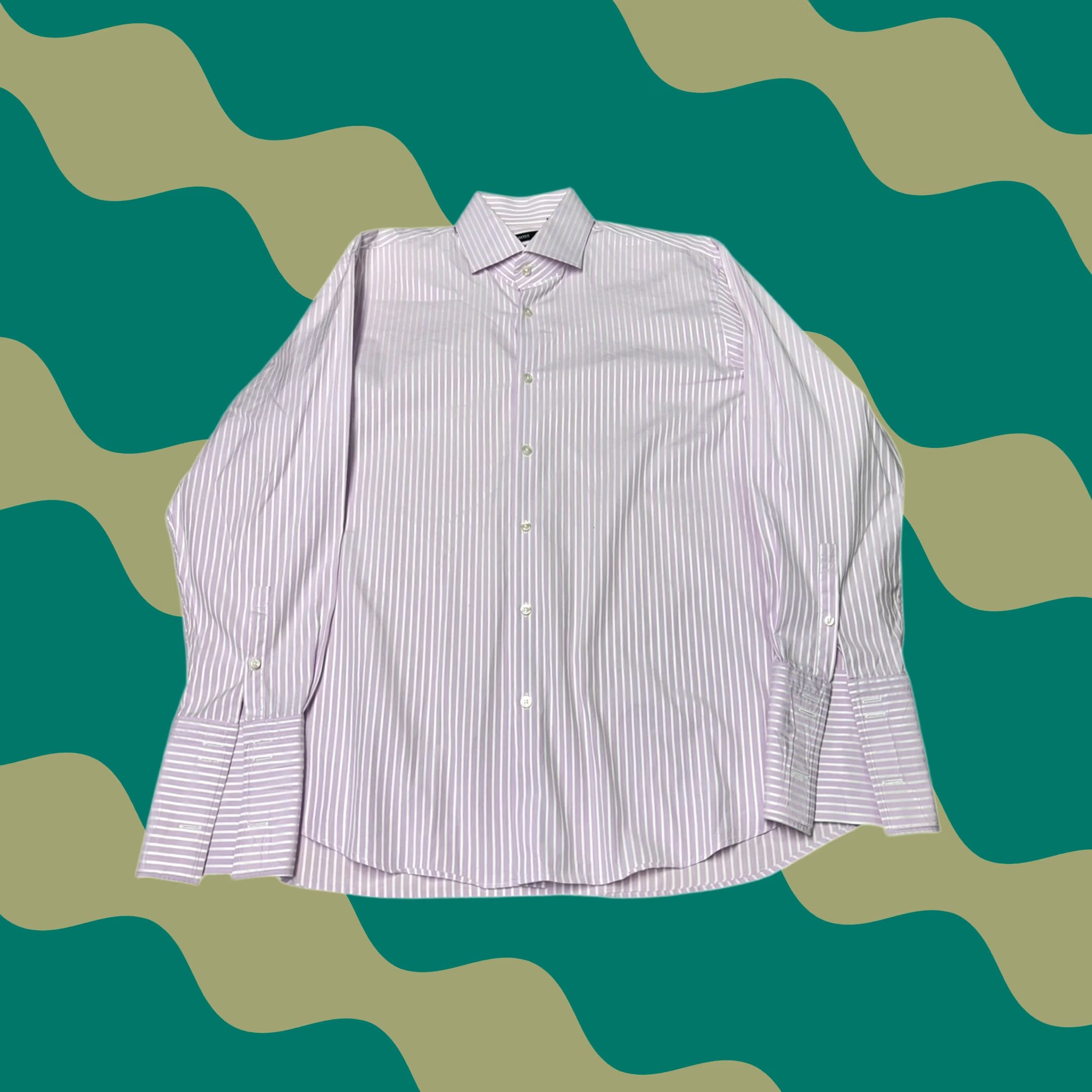 Hugo Boss VINTAGE Hugo Boss Mens Dress Shirt Striped 17 32/33 Purple White Stripe 100% Cotton Long Sleeve Button Cuffs N/A Size US XL / EU 56 / 4 - 1 Thumbnail