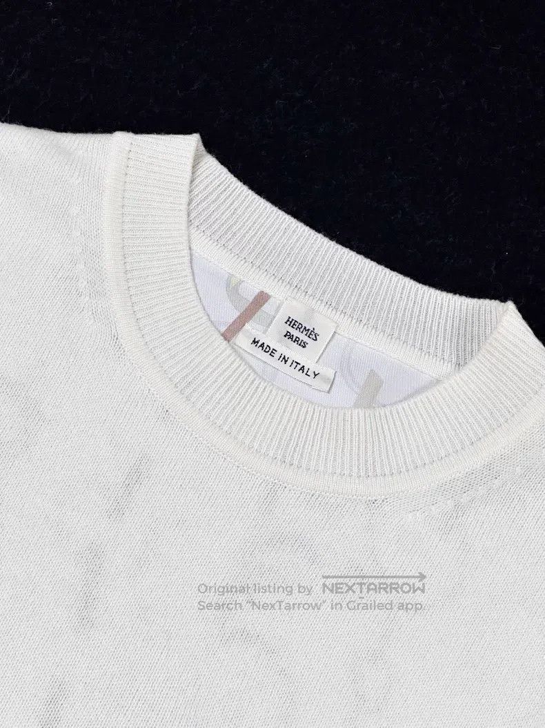 Hermes Hermes White Chain Pattern Cashmere and Silk Short-sleeve Size XS / US 0-2 / IT 36-38 - 4 Thumbnail