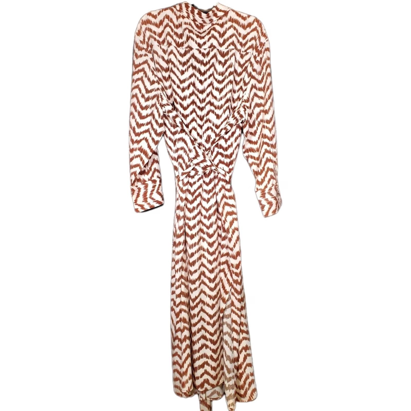 Mango Mango MNG Grape Geometric Midi Shirt Dress Brown Ivory Women's Size 20 Plus NWT Fashion Shirt Dress Womens Size 3XL / US 20-22 - 6 Thumbnail