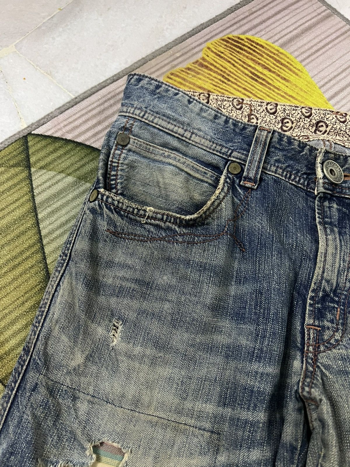 If Six Was Nine 💥Flare💥 Edwin 503 Blue Trip Eagle Model Distress Jean Size US 33 - 9 Thumbnail