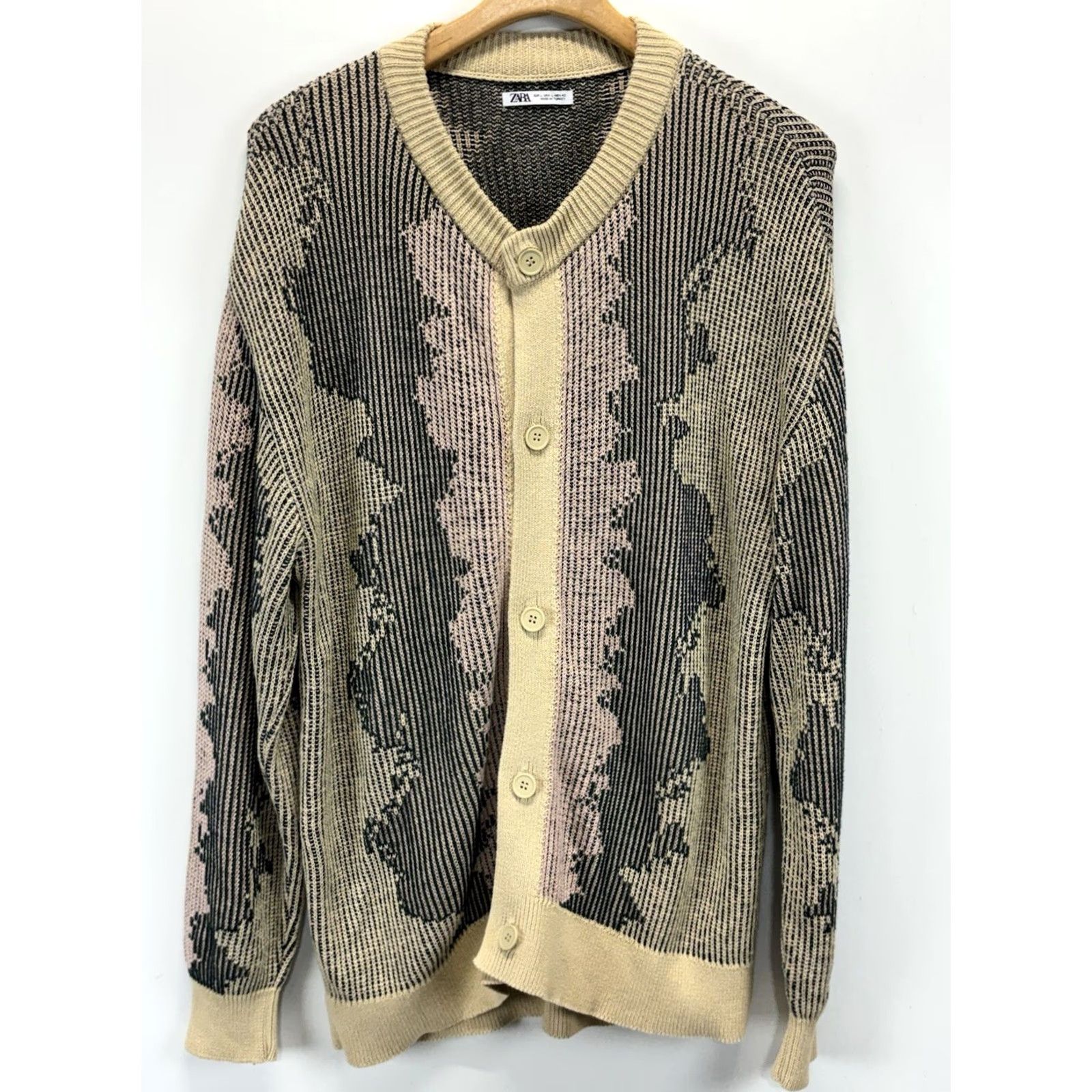 Zara Zara Jacquard Knit Cardigan Sweater Men’s L Oversized Full Button Grandpa Indie Grunge Multicolor Knit Cotton Blend Regular Men Size US L / EU 52-54 / 3 - 2 Thumbnail