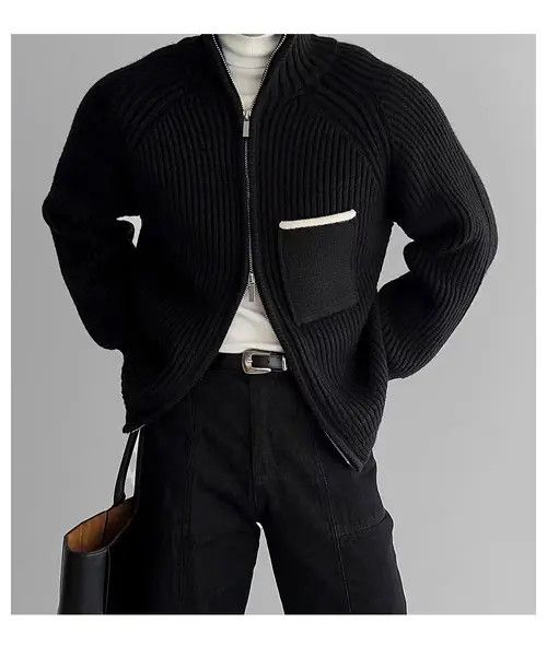 Japanese Brand Vintage Black Double Zipper Knit Stand-Up XL Jacket Coat Size US XL / EU 56 / 4 - 4 Thumbnail
