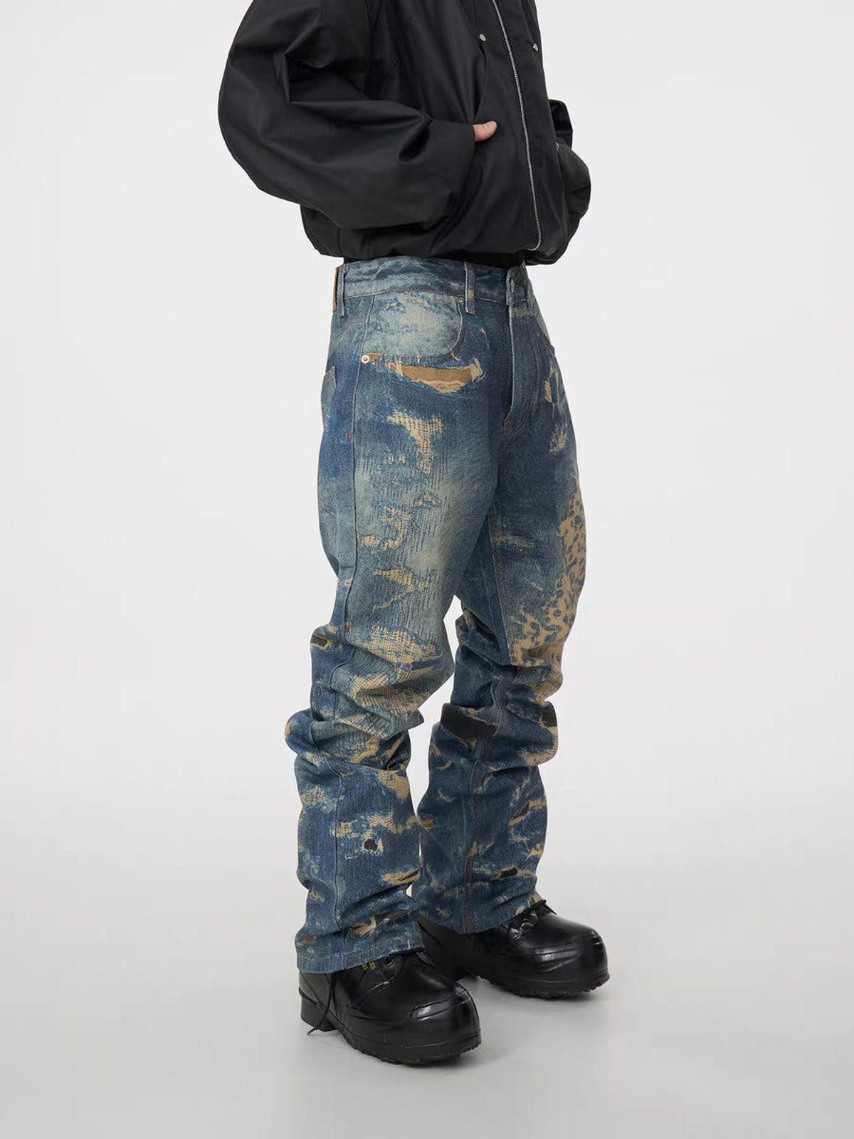 Designer 3D Digital Print Corroded Effect Jeans – Loose Straight Fit Size US 32 / EU 48 - 4 Thumbnail