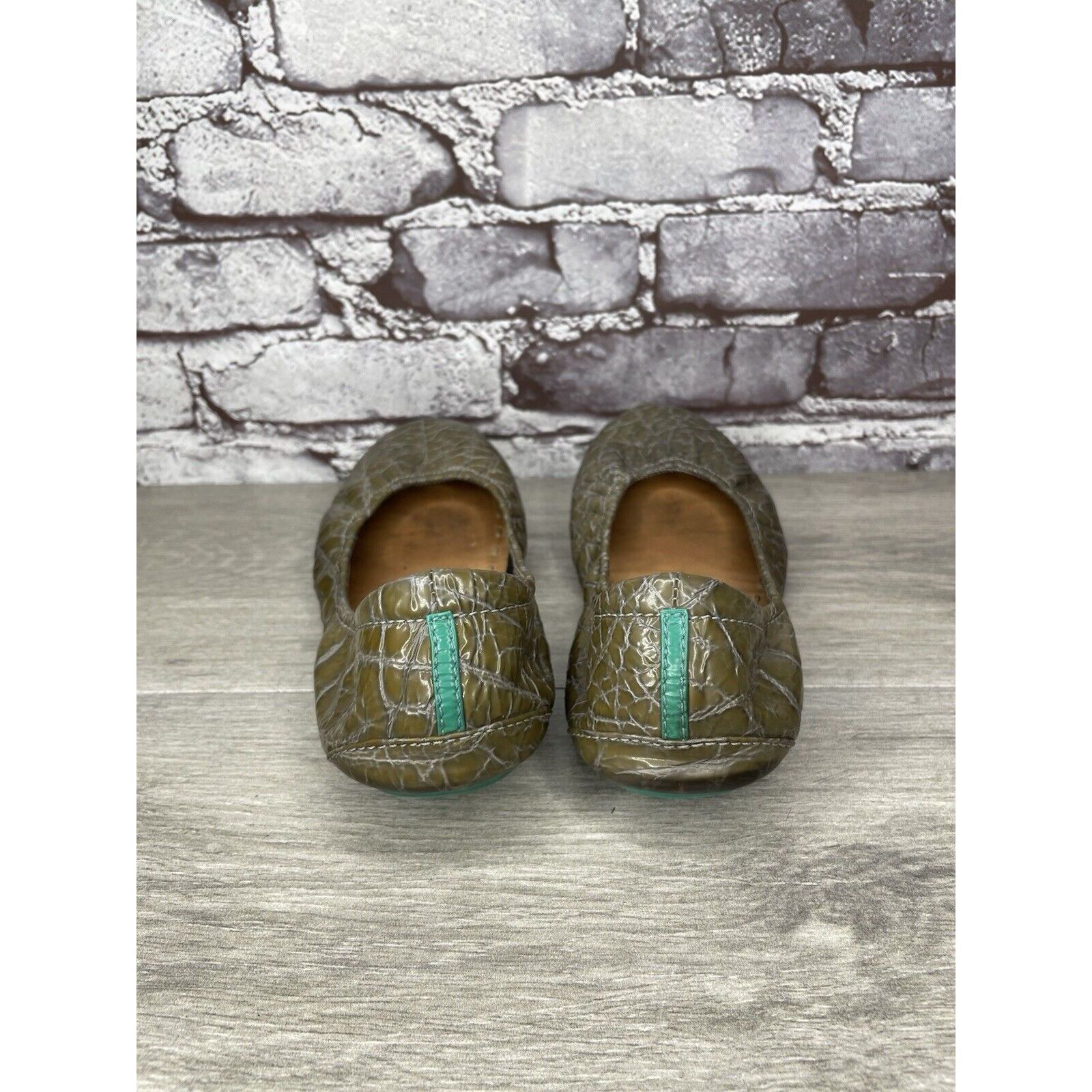 Other Tieks Green Grey Leather Croc Patent Leather Ballet Flats Sh Size US 7 / IT 37 - 4 Thumbnail