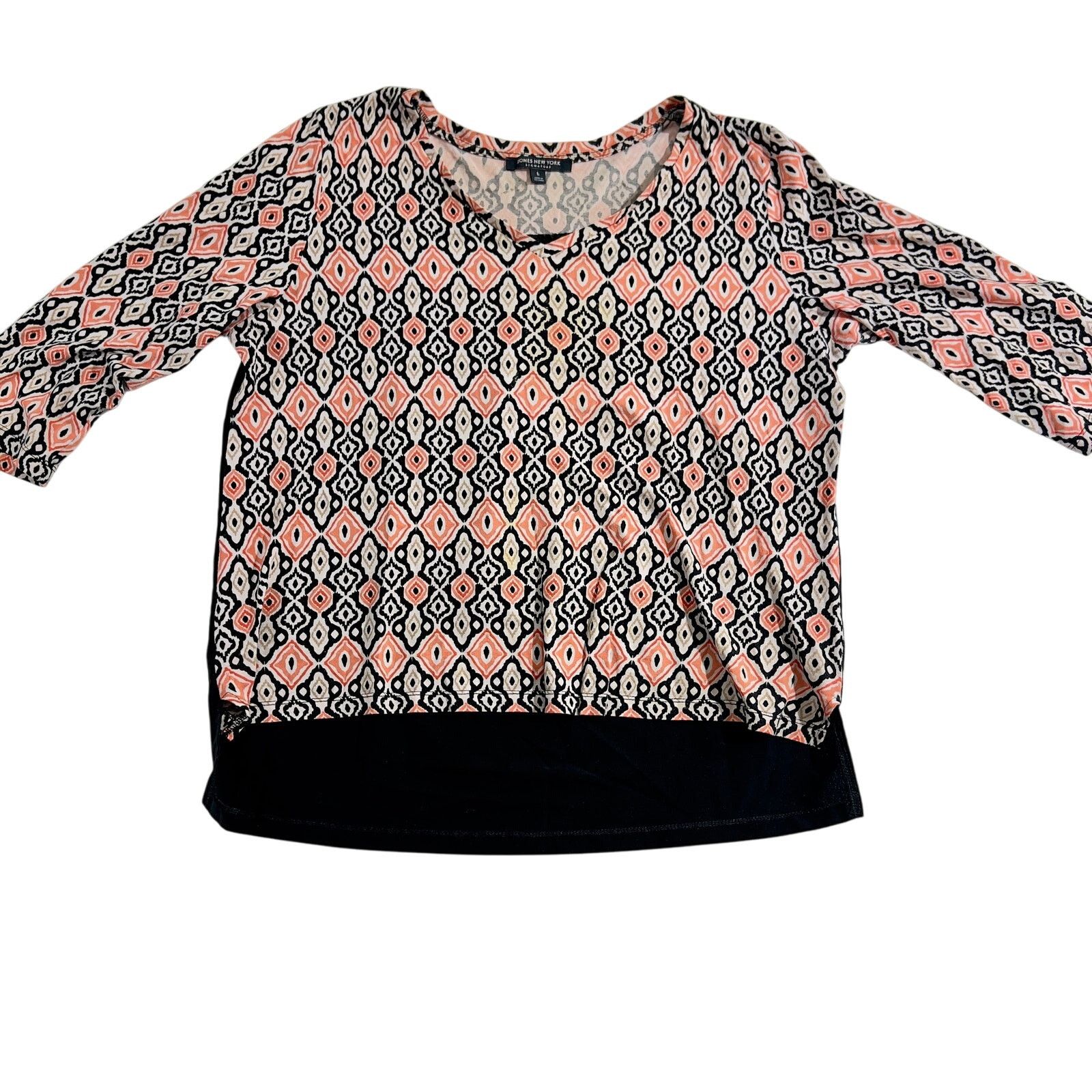 Jones New York Jones New York Signature Top Woman's L V-Neck 3/4 Sleeve Geo Size L / US 10 / IT 46 - 1 Thumbnail