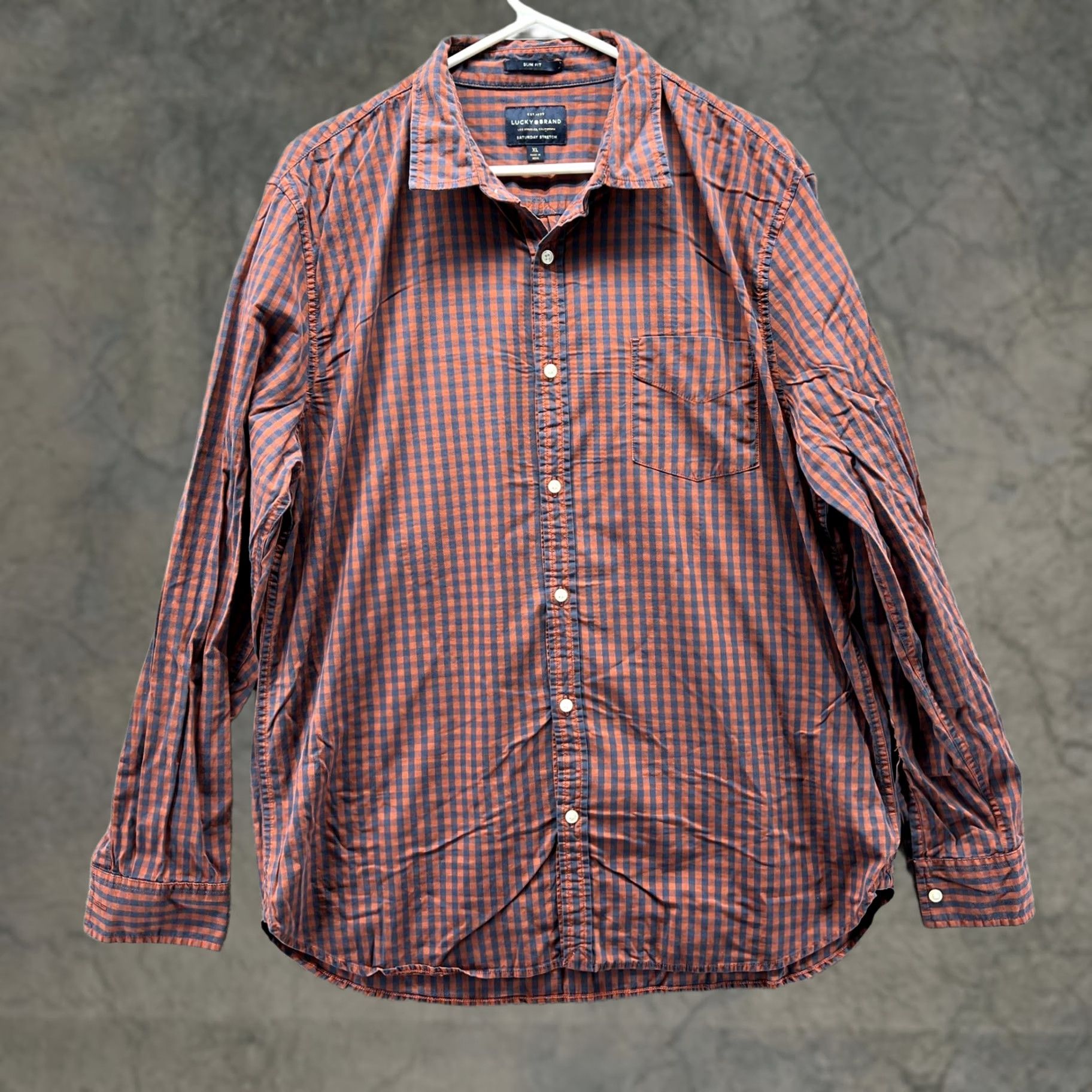 Lucky Brand Lucky Brand Shirt Mens XL Orange Check Saturday Stretch Slim Fit Button Front Size US XL / EU 56 / 4 - 1 Thumbnail